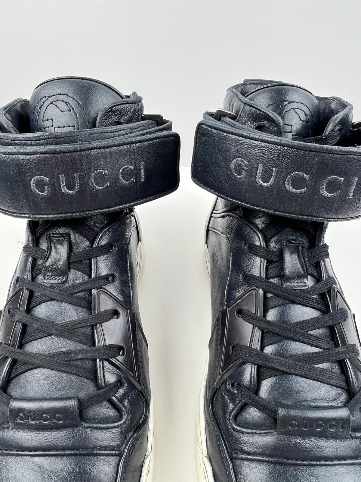 Gucci GUCCI Sneakers Hi Top Leather Shoes GG Logo Navy Men’s Size US 6.5 / EU 39-40 - 10 Thumbnail