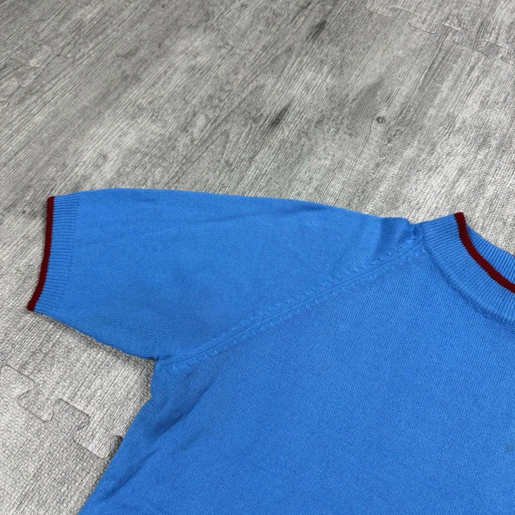 Vintage VINTAGE ALEXANDERS Acrylic Knit Sweater Ringer Short Sleeve Blue MENS Size M Mod Prep Disco USA Size US M / EU 48-50 / 2 - 3 Thumbnail