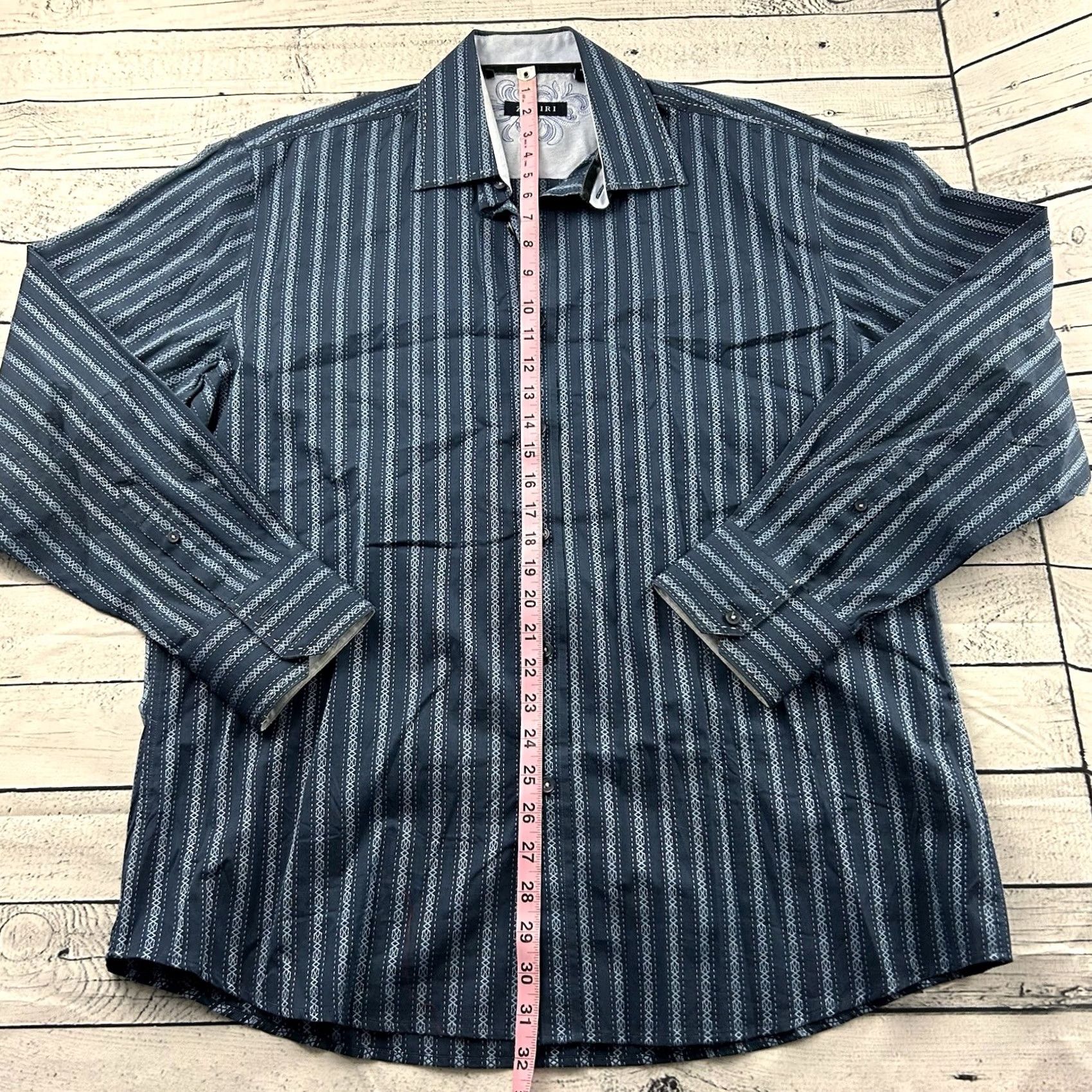 Vintage Zagiri Striped Long Sleeve Button-Up Shirt XL Blue Mens Shirt Sleeve Long Sleeve Button Front Cuff Size US XL / EU 56 / 4 - 3 Thumbnail