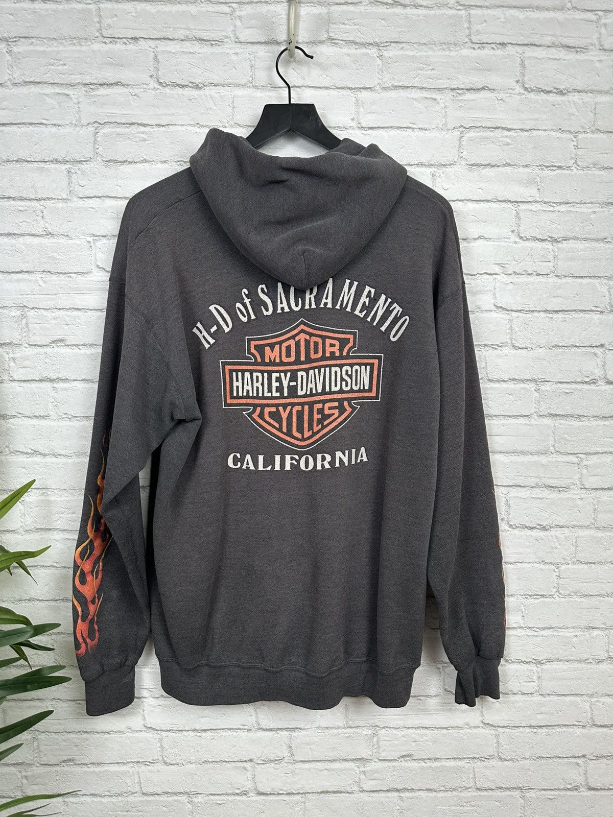 Harley Davidson (XL) SICK FADED VINTAGE Flames Harley Davidson Zip Up Hoodie Size US XL / EU 56 / 4 - 15 Thumbnail