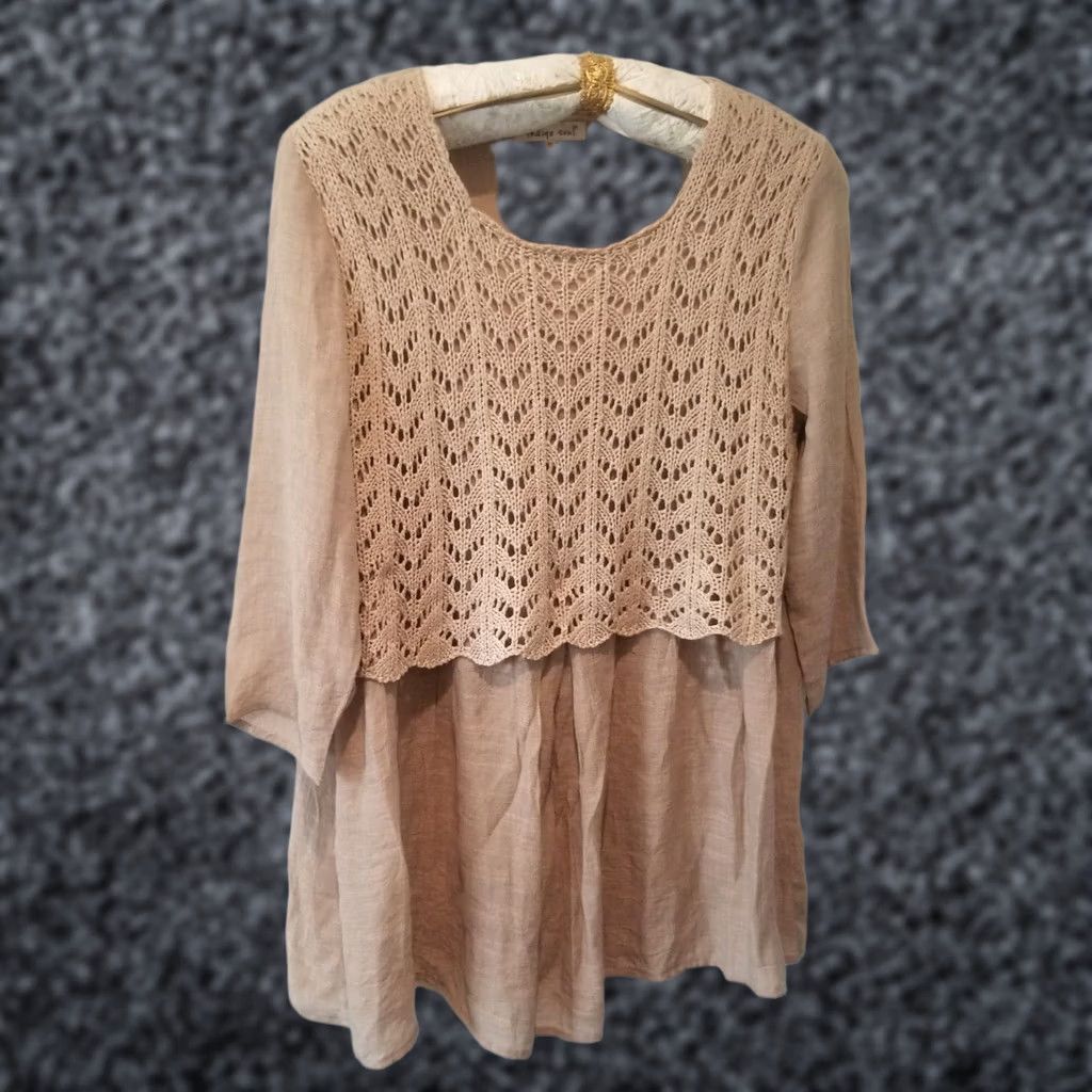 Vintage Indigo Soul Womens Crochet Lace Tunic Top 3/4 Sleeve Taupe Rayon Blend Size M / US 6-8 / IT 42-44 - 1 Thumbnail