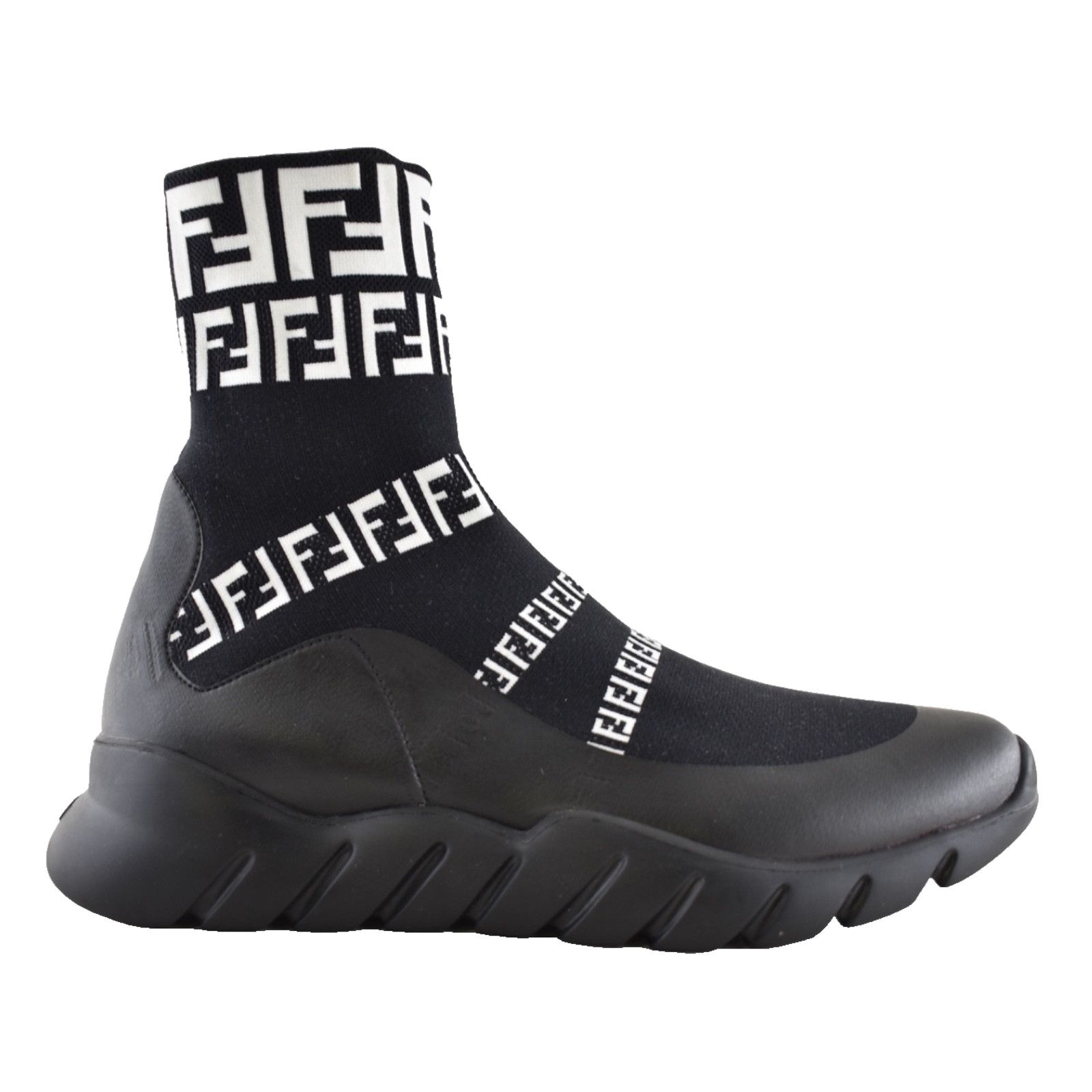 Fendi Fendi Mens Black White FF Monogram Knit Sock Trainer US 10 Size US 10 / EU 43 - 1 Thumbnail