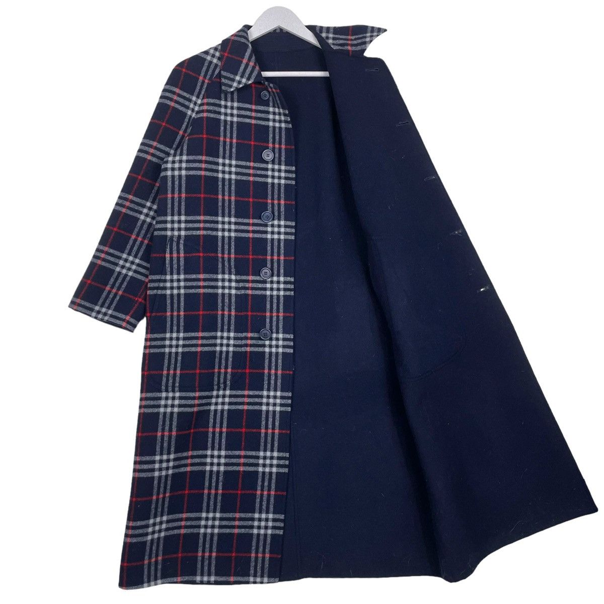 Burberry Prorsum × Vintage 💥VTG BURBERRYS NAVY BLUE CHECK REVERSIBLE BUTTON PARKA Size US M / EU 48-50 / 2 - 2 Thumbnail