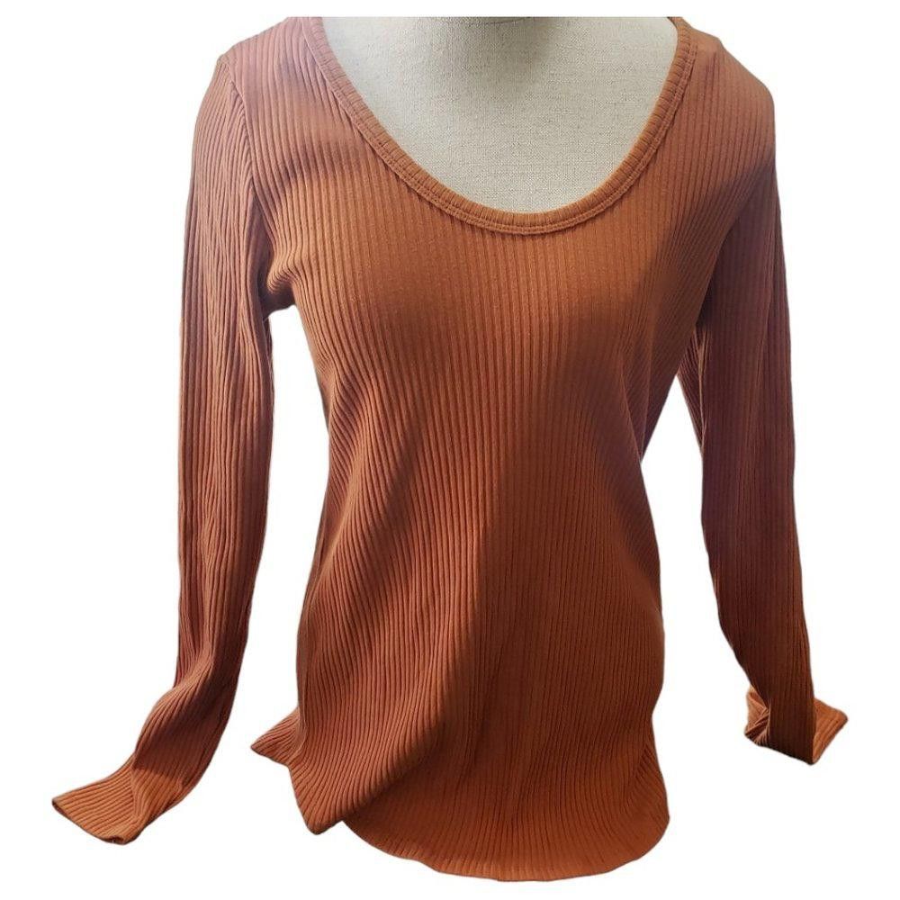 Designer CT895 Culture Code Ribbed Long Sleeve Fitted Blouse L Size L / US 10 / IT 46 - 1 Thumbnail