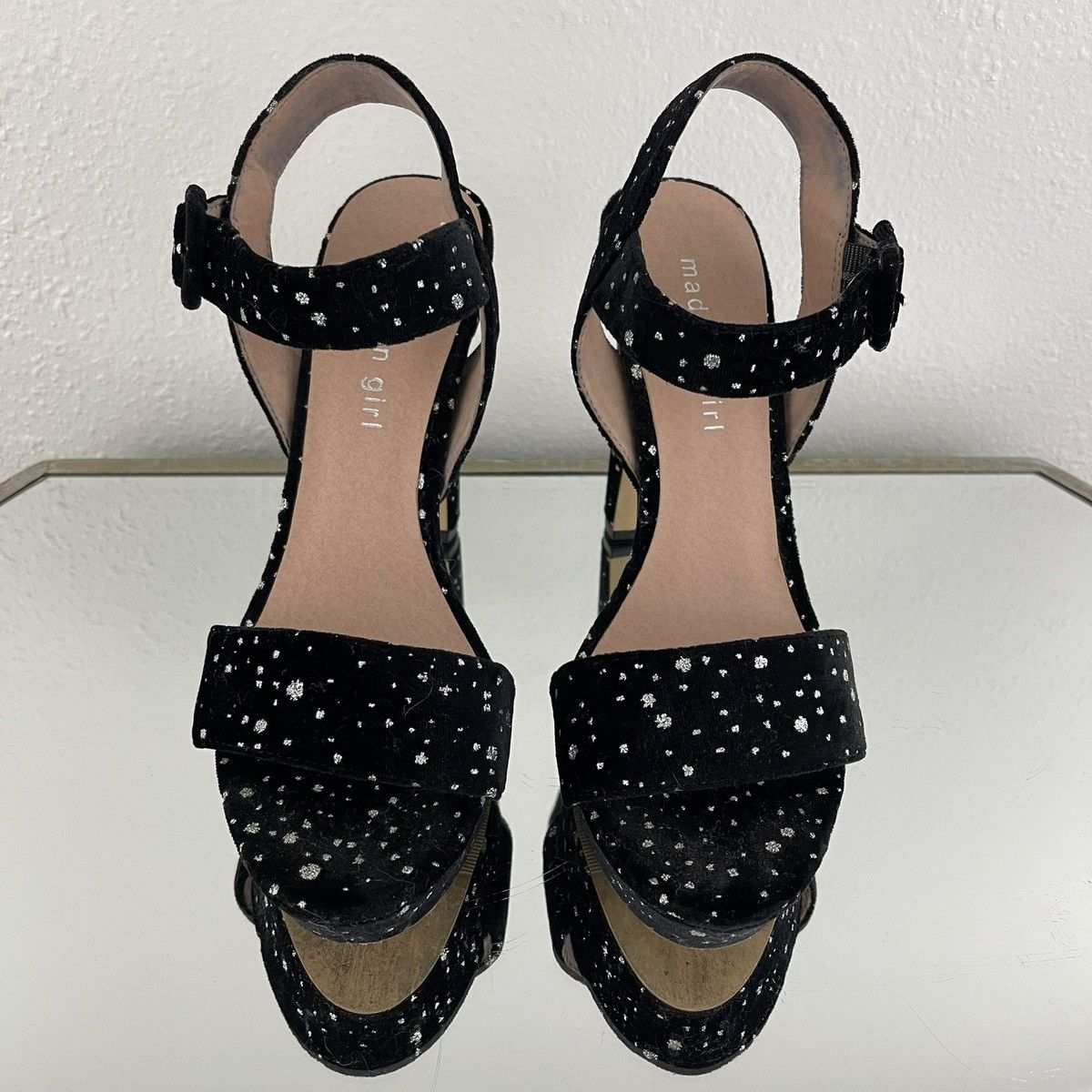 Other MADDEN GIRL Black Velvet Glitter Dot Rolloo Platform Heels Size US 8 / IT 38 - 8 Thumbnail