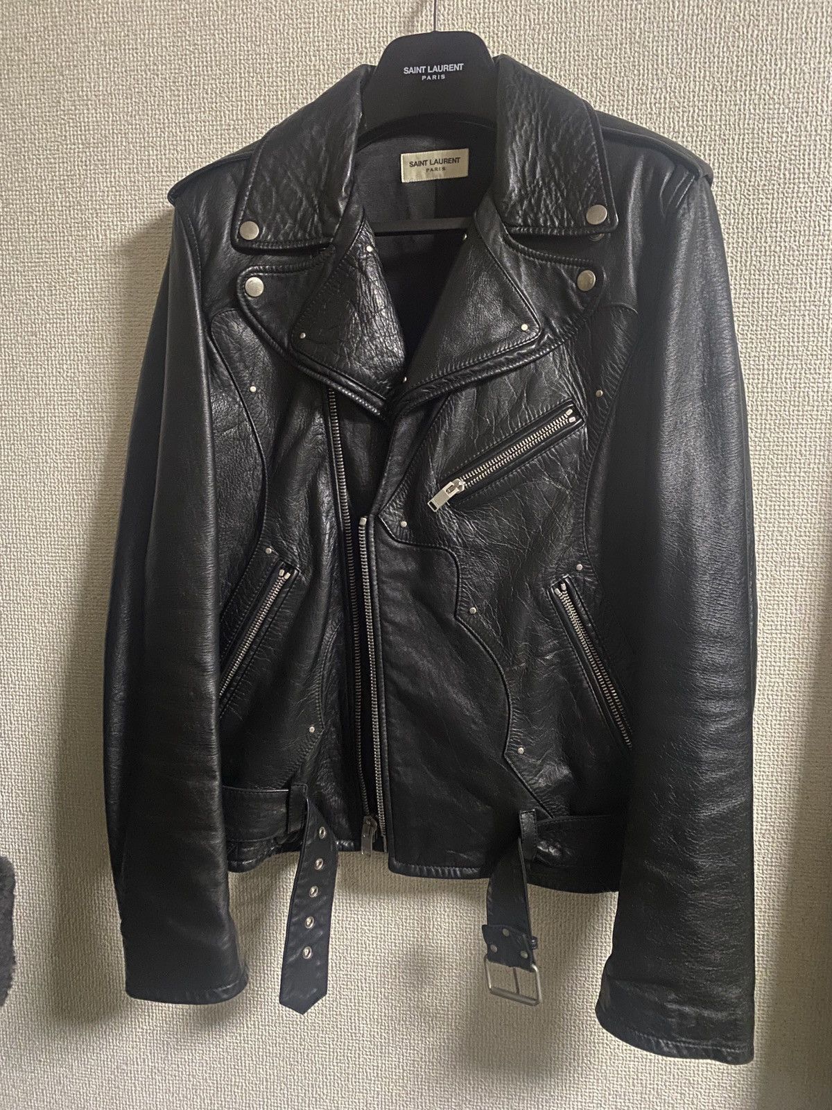 image of Aw16 Guitar Leather Jacket Saint Laurent Paris By Hedi Slimane in Black, Men's (Size Medium)