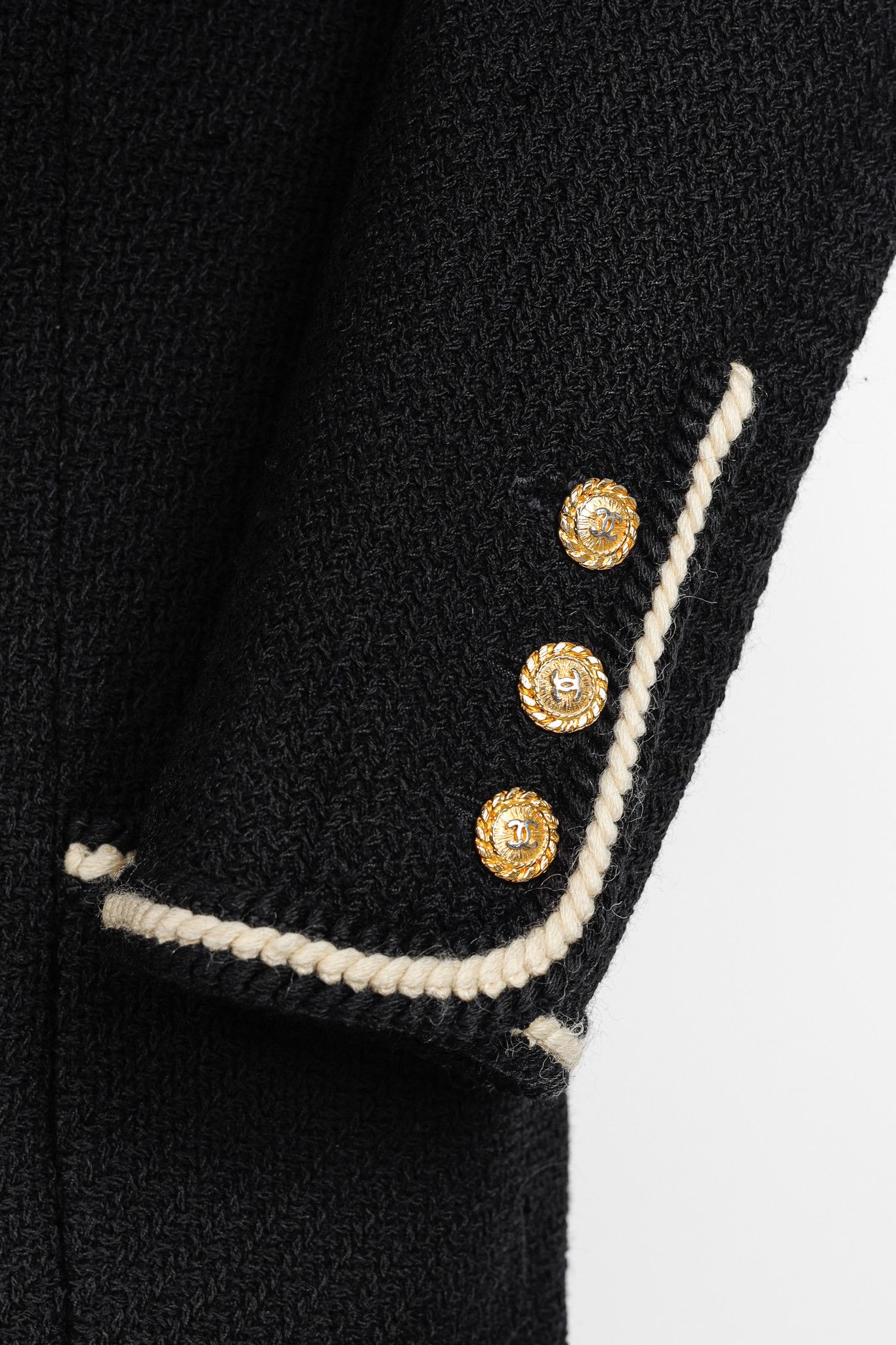 Chanel Boutique 80's Black Wool-Tweed Double-Breasted Blazer