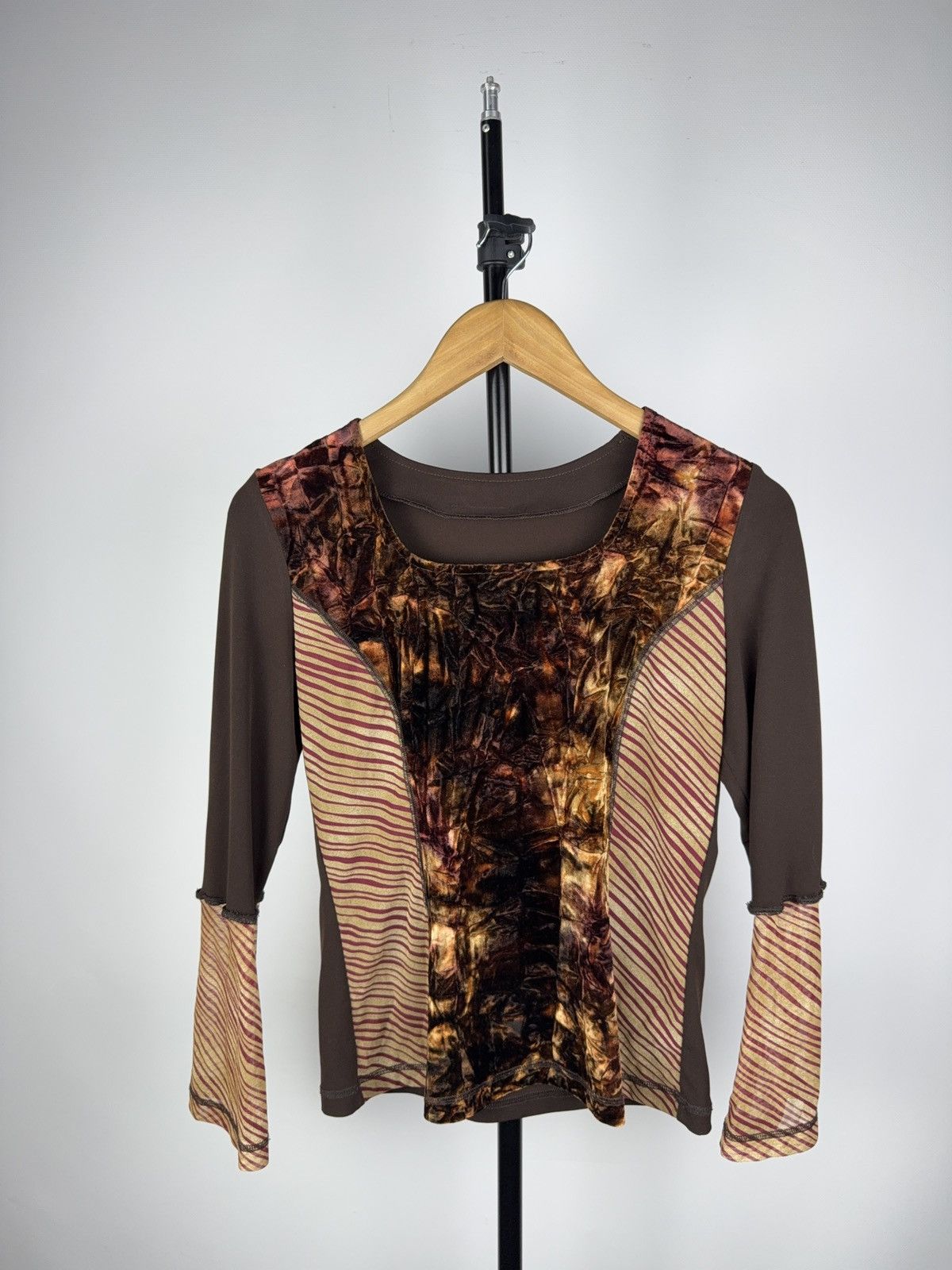 Other Y2K Mesh Panel Top Gaultier Style Crushed Velvet & Stripes Size M / US 6-8 / IT 42-44 - 1 Thumbnail