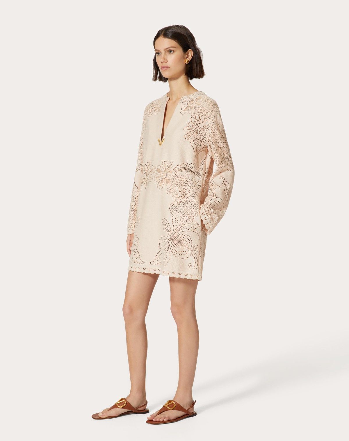 Valentino o1s1wg110525 Cotton Guipure Jardin Plat Dress in Beige Size M / US 6-8 / IT 42-44 - 3 Thumbnail