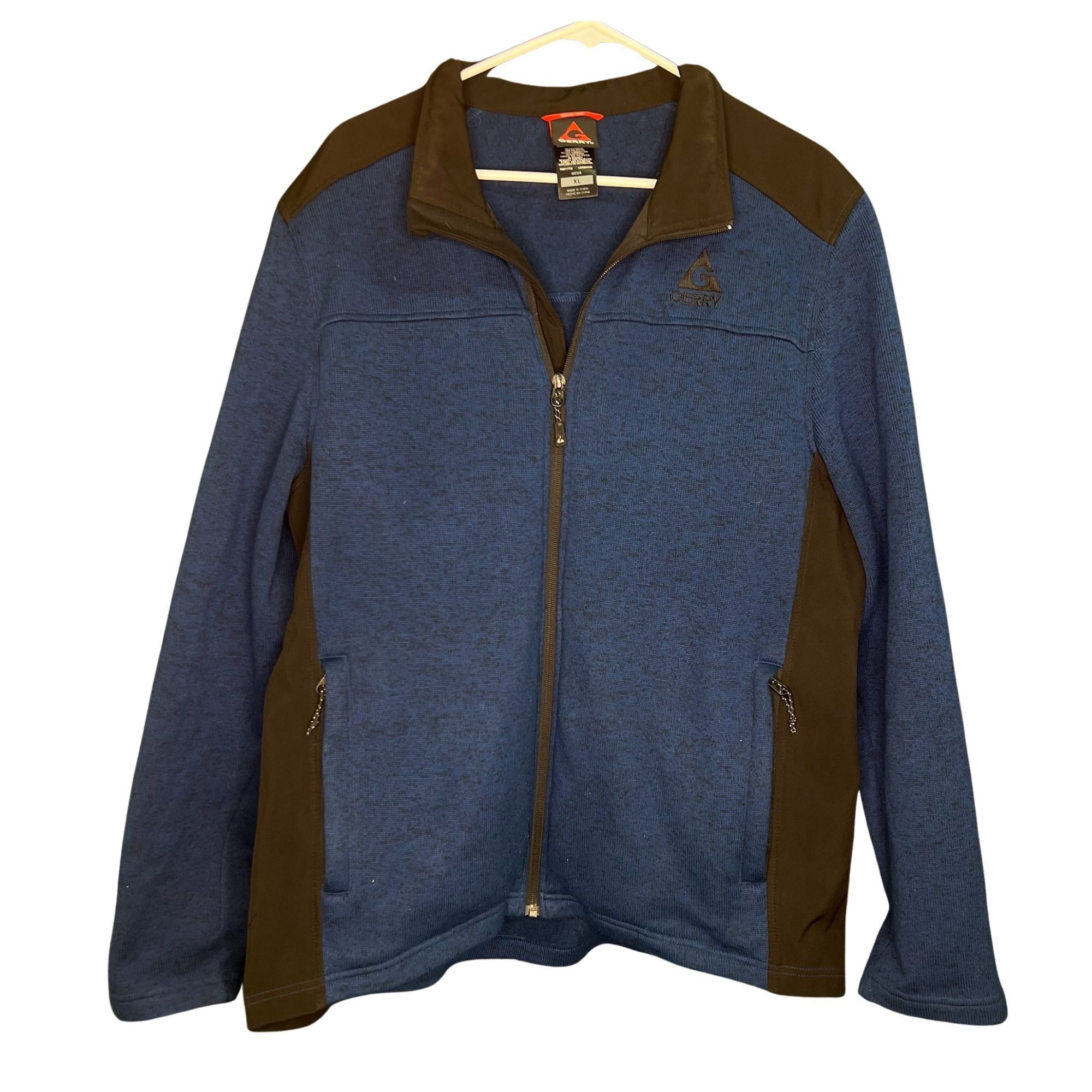 Other Gerry Mens Mixed Media Knit Full Zip Jacket XL Blue & Brown Size US XL / EU 56 / 4 - 2 Thumbnail