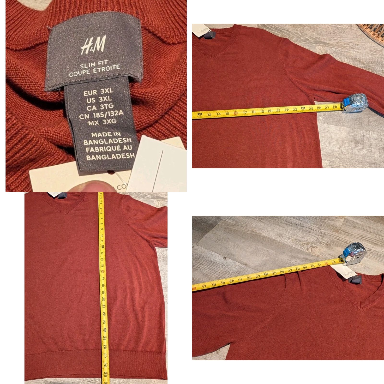 H&M H&M Sweater Mens 3XL Slim Fit V-Neck Pullover Lightweight Knit Solid Brown NWT Size US XXL / EU 58 / 5 - 8 Thumbnail