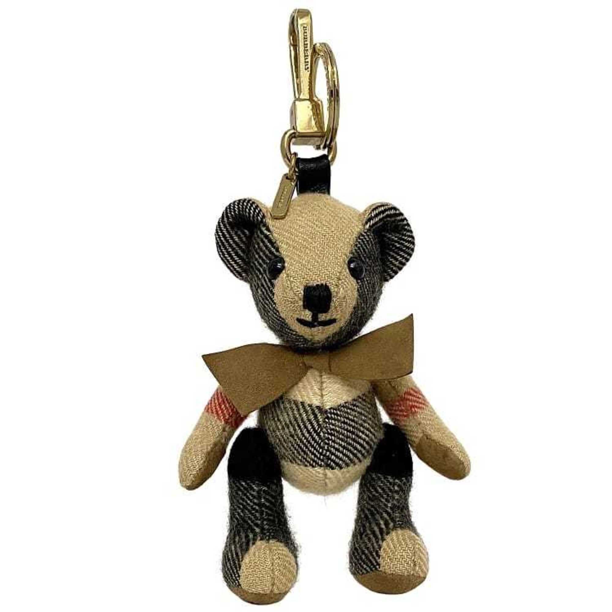 image of Burberry Bag Charm Bear Beige Black Gold Nova Check Canvas Gp Burberry Key Ring Keychain Teddy Anim
