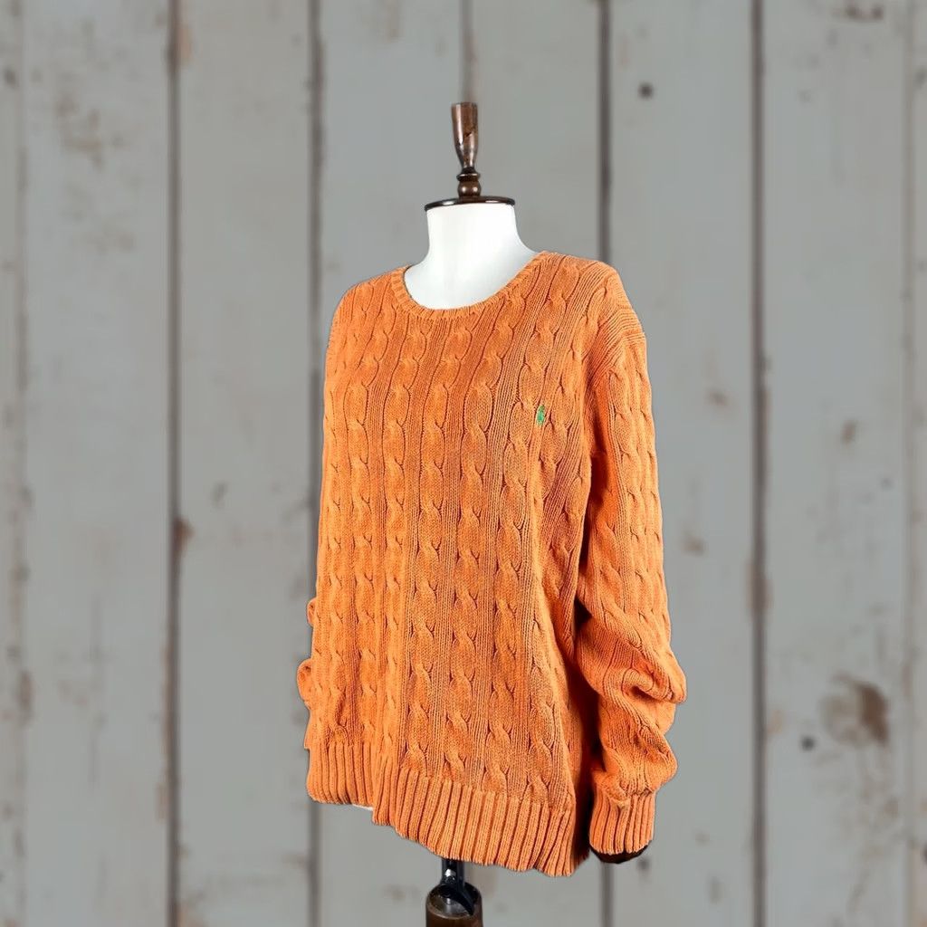 Polo Ralph Lauren Polo Ralph Lauren Mens Cable Knit Sweater XL Orange Pima Cotton Long Sleeve Crew Neck Pullover, Regular Fit, Logo, Classics, Knitwear Size US XL / EU 56 / 4 - 1 Thumbnail
