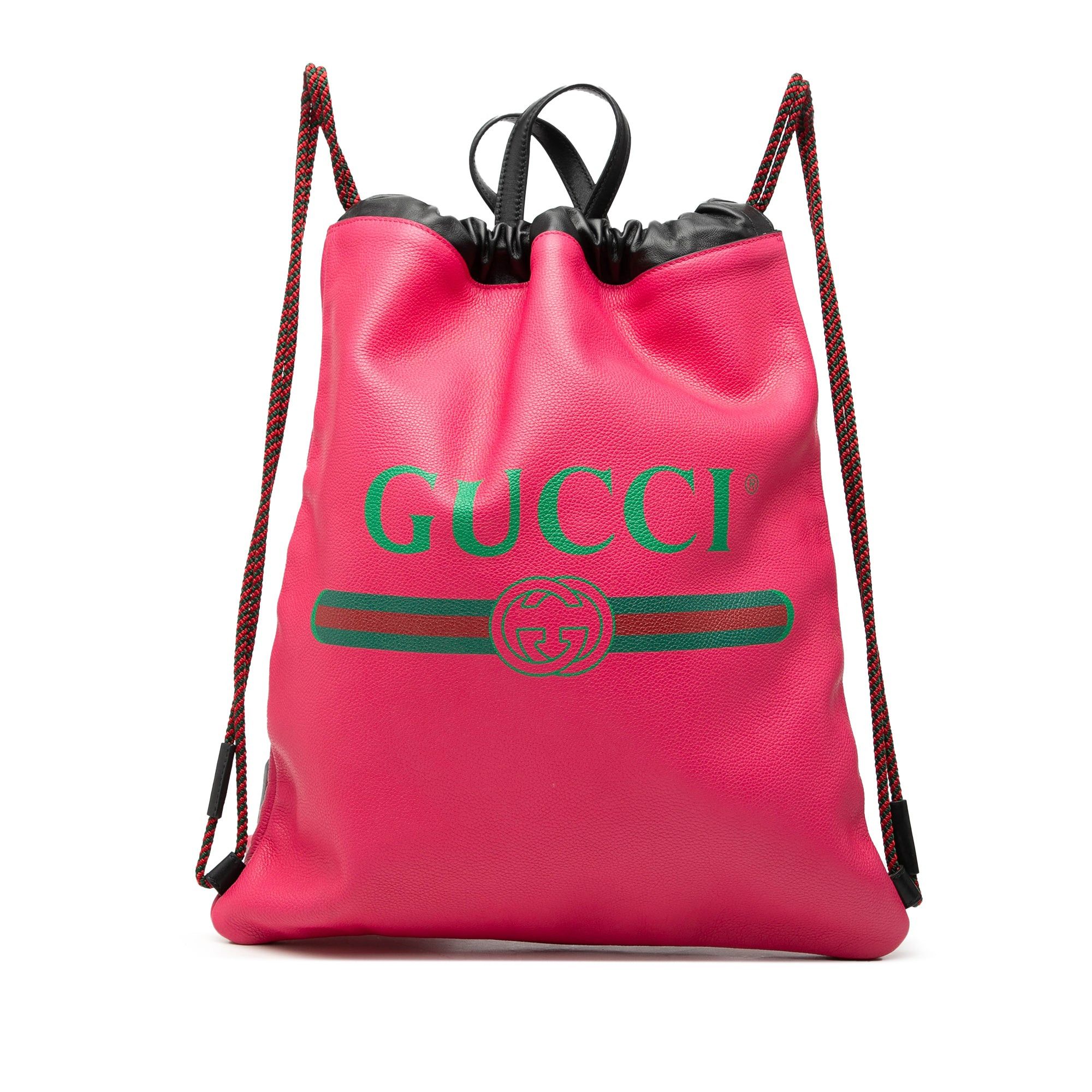 Gucci Leather Logo Drawstring Backpack in Pink, Women's