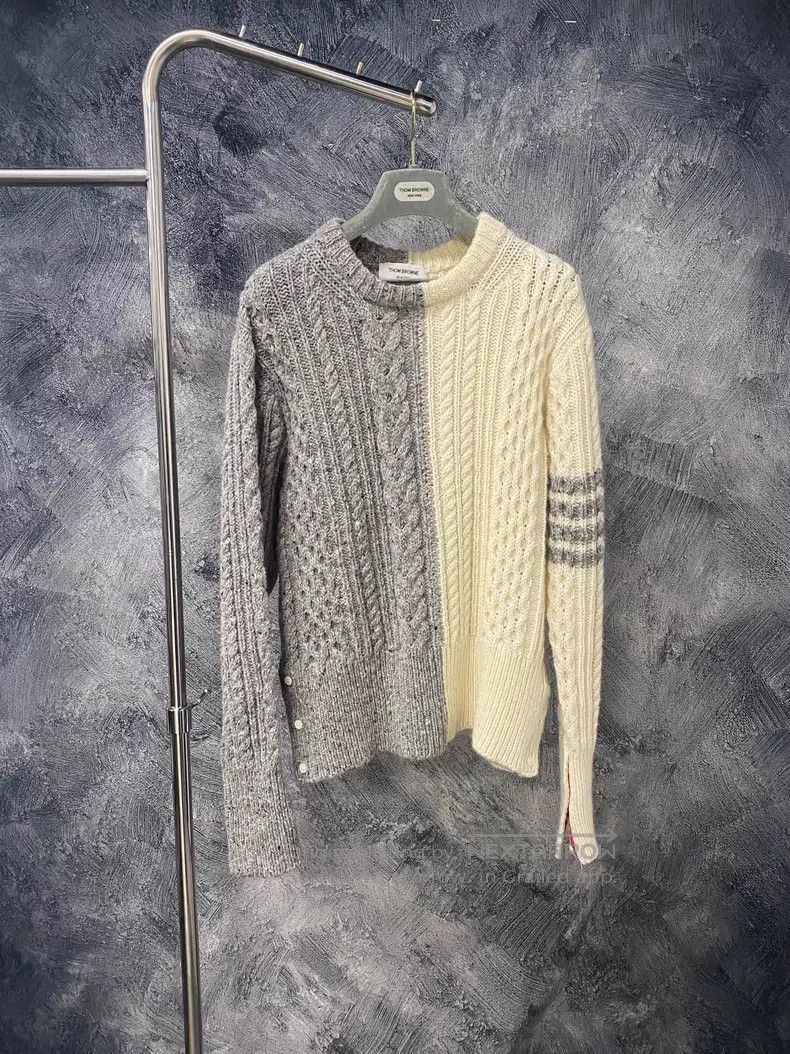 Thom Browne Mohair Long Sleeve Sweater Light Gray