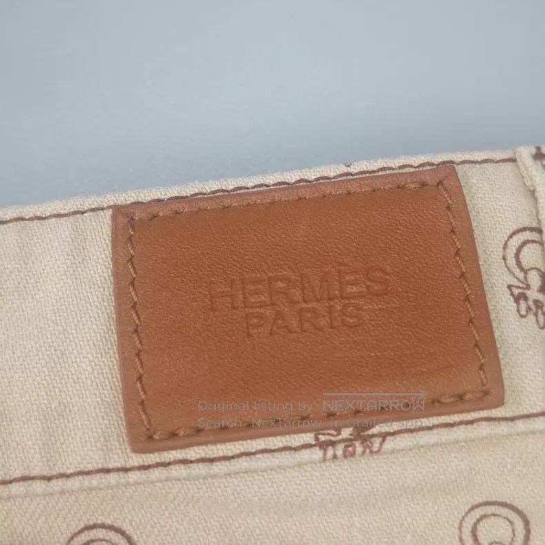 Hermes Hermes Khaki Full Logo Leather Tag Denim Cotton Shorts Size 25" / US 0 / IT 36 - 7 Thumbnail