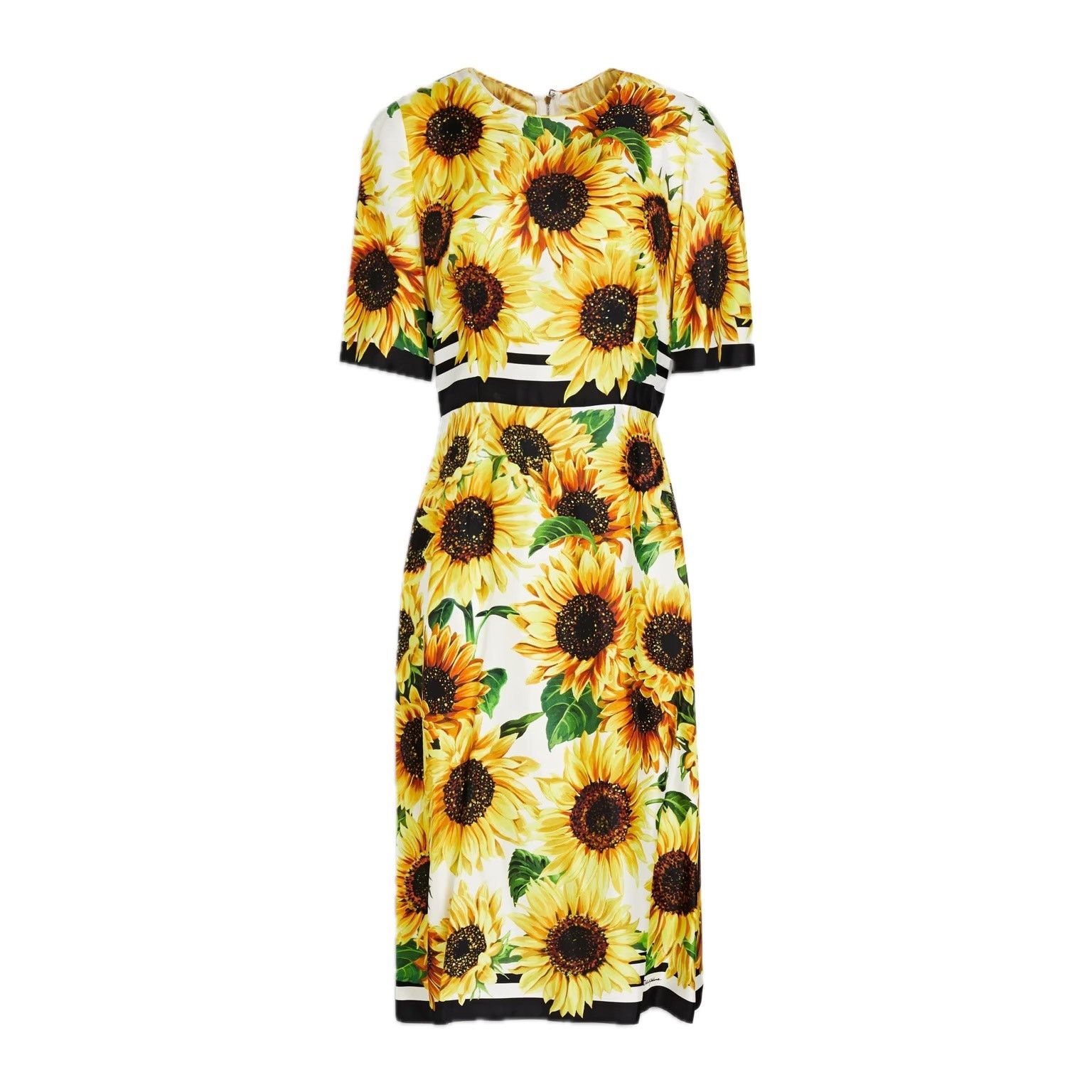 Dolce & Gabbana Dolce & Gabbana Yellow Floral Silk Twill Midi Dress IT 42 M Size M / US 6-8 / IT 42-44 - 8 Thumbnail