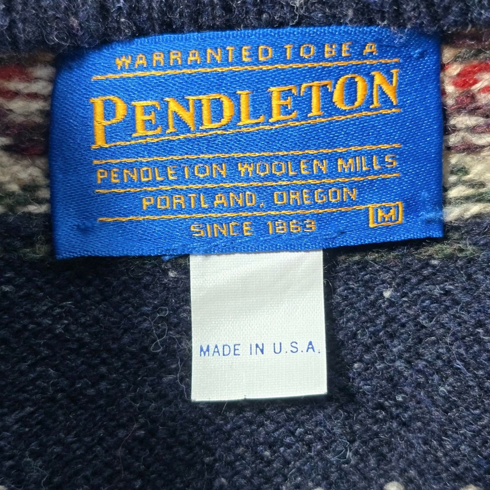 Pendleton VINTAGE Pendleton Mens Sweater M Fair Isle Wool Blend Crewneck Made in USA Navy Blue Red Size US M / EU 48-50 / 2 - 4 Thumbnail