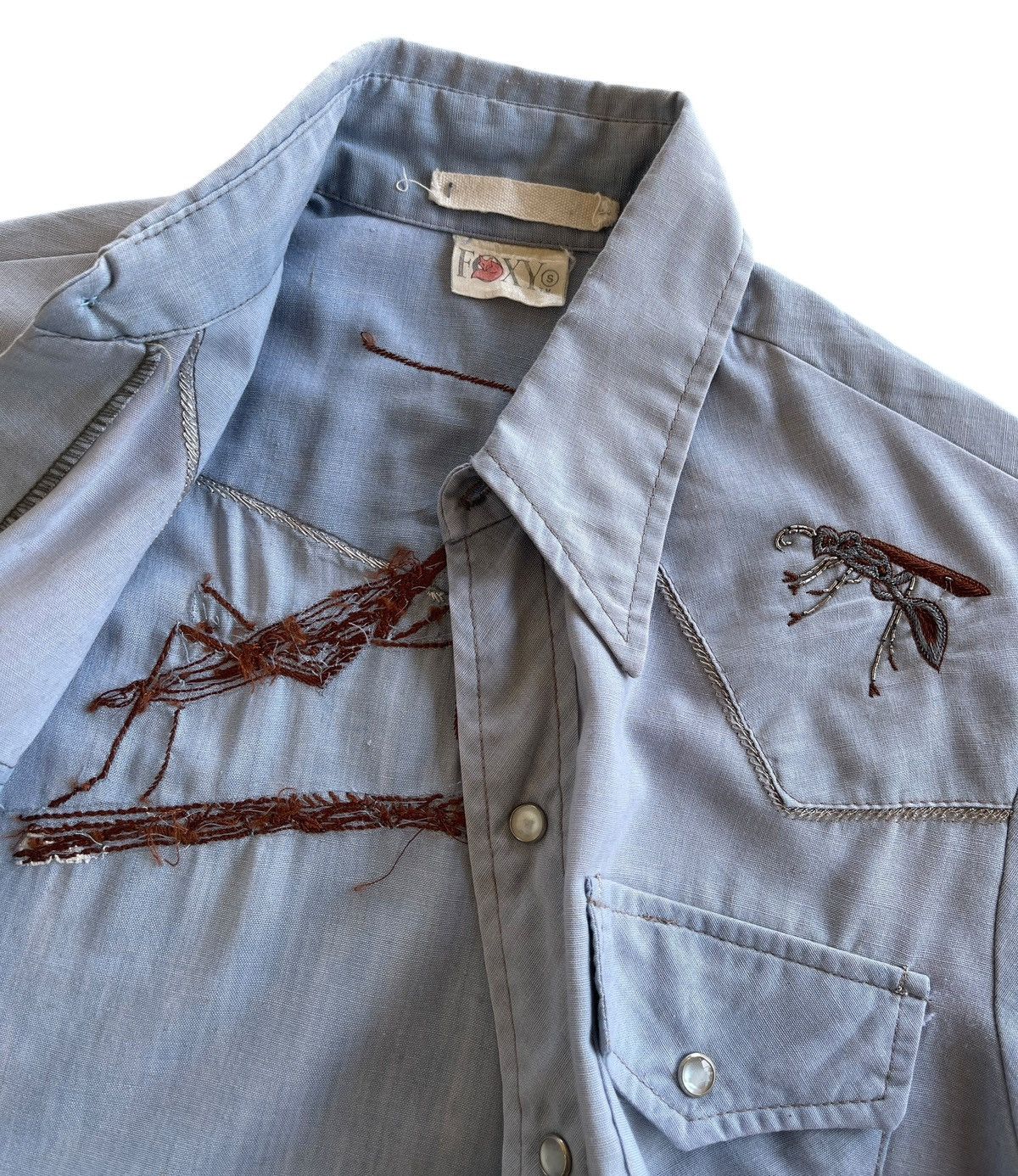 Vintage 70s Foxy Western Chambray Embroidery Shirt Size US S / EU 44-46 / 1 - 4 Thumbnail
