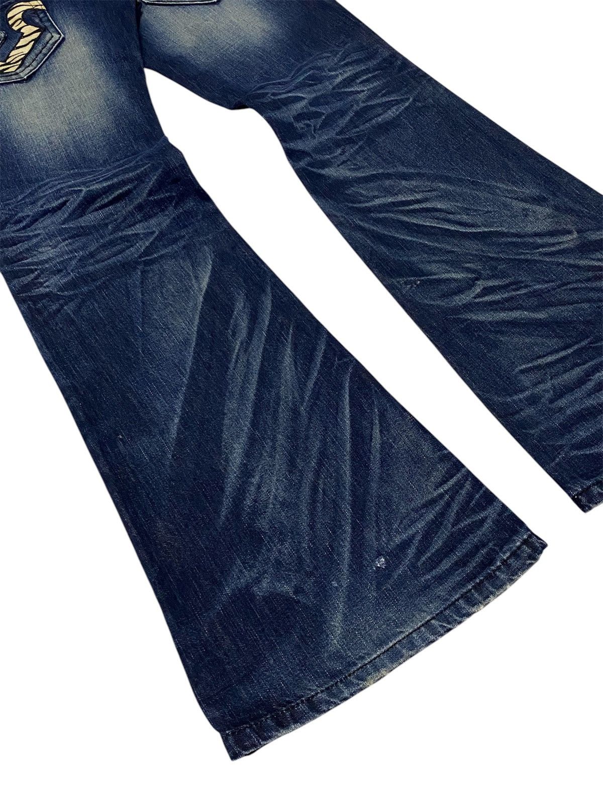 Hysteric Glamour Super Flare💃Lolita Zebra Pocket Distressed Denim Pants Size US 35 - 14 Thumbnail