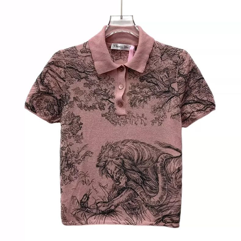 Dior Christian Dior Pink Animal Print Knit Polo Shirt | Grailed