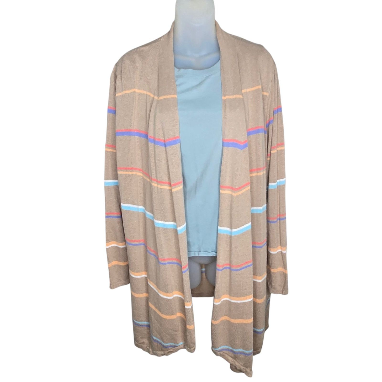 Other J Jill Womens Striped Cardigan Large Linen Blend Open Front Size L / US 10 / IT 46 - 2 Thumbnail