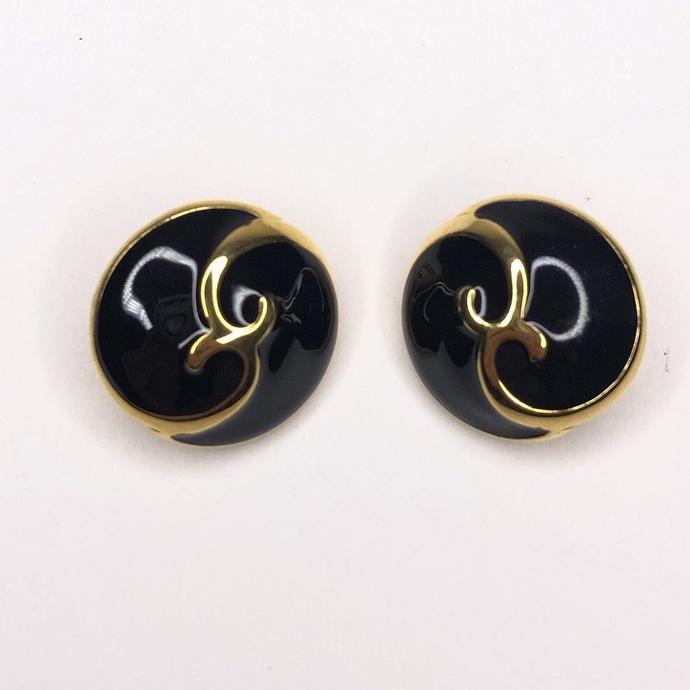 Other Vtg 80s Trifari Earrings Gold Tone Black Enamel Clip On Size ONE SIZE - 3 Thumbnail