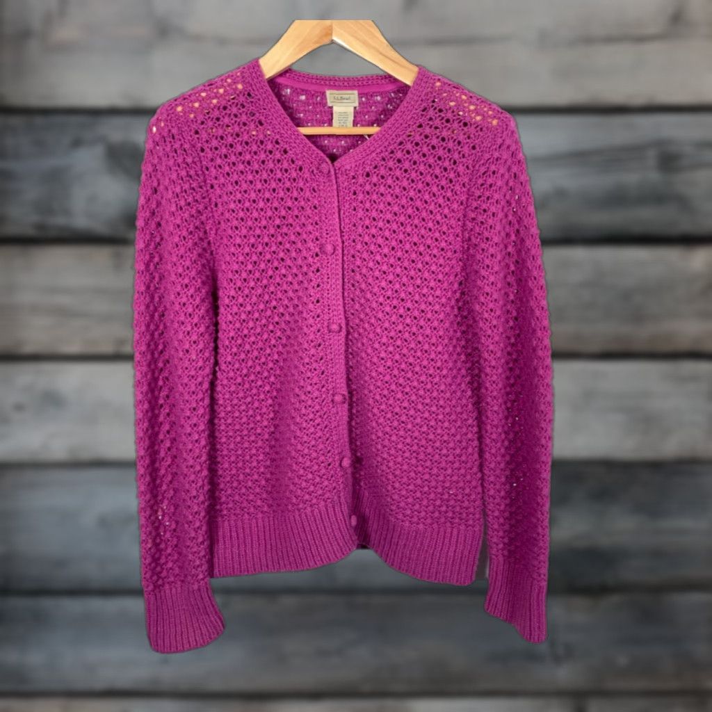 Vintage VINTAGE L.L. Bean Cardigan Sweater Women XL Purple Open Knit Angora Wool Blend Crew Neck Long Sleeve Caridgan Size XL / US 12-14 / IT 48-50 - 1 Thumbnail