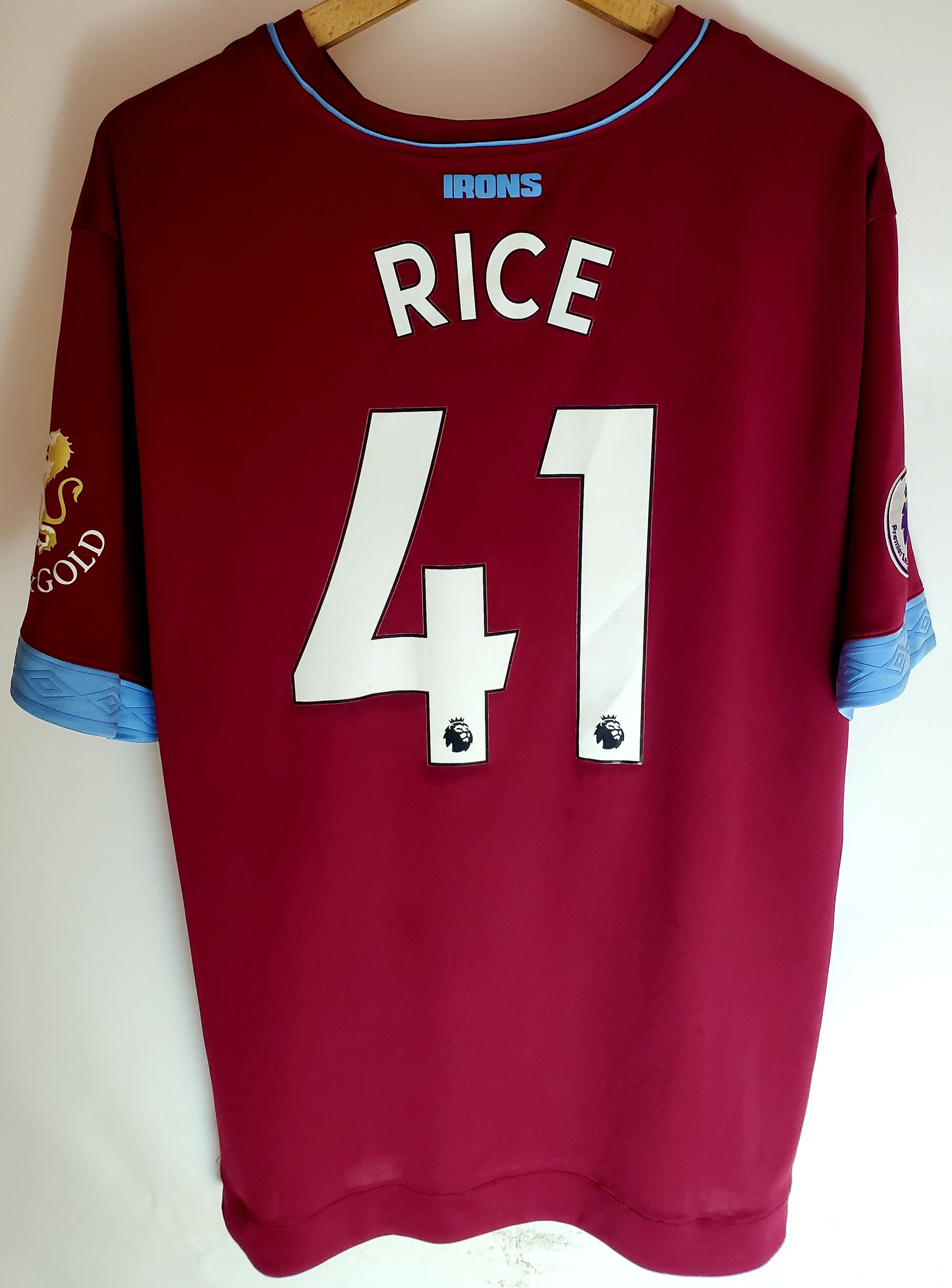 Umbro 2018-19 West Ham United Home Shirt # 41 Rice perfect condi Size US XXL / EU 58 / 5 - 1 Thumbnail
