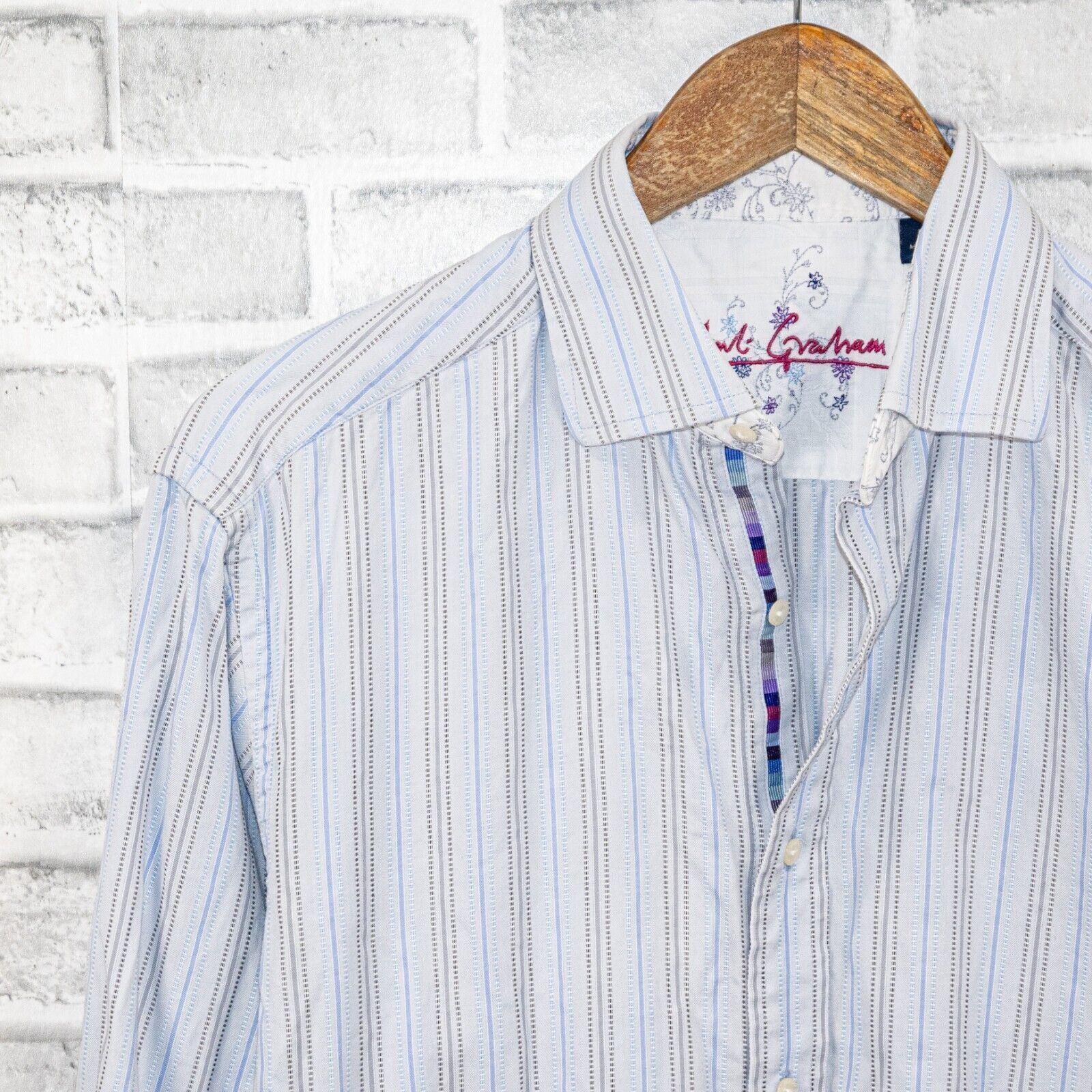 Robert Graham Robert Graham Men's Blue Striped Button up Shirt Cotton Size US M / EU 48-50 / 2 - 5 Thumbnail