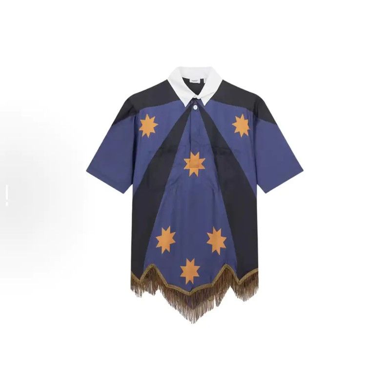 Burberry Burberry Oversized Blue Silk Polo with Fringes Size US M / EU 48-50 / 2 - 1 Thumbnail