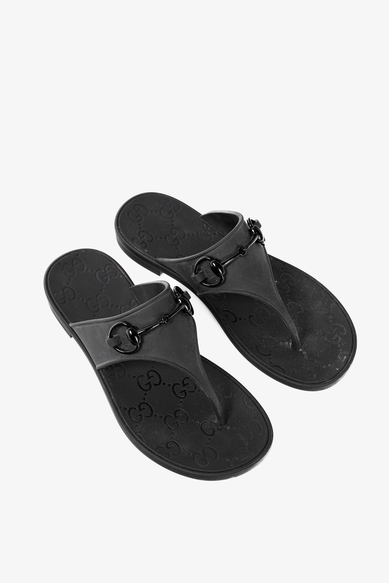 Gucci Gucci Black Rubber Horsebit Thong Sandals Size US 4 / IT 34 - 1 Thumbnail