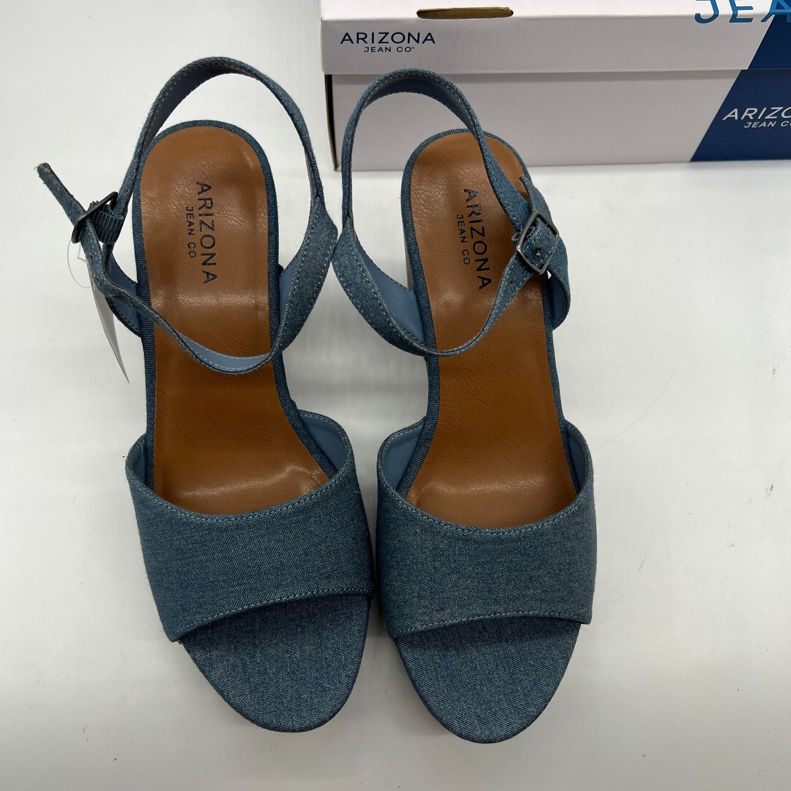 Other Arizona Jean Co Womens Heather Heeled Sandals Blue Deni Size US 9.5 / IT 39.5 - 3 Thumbnail