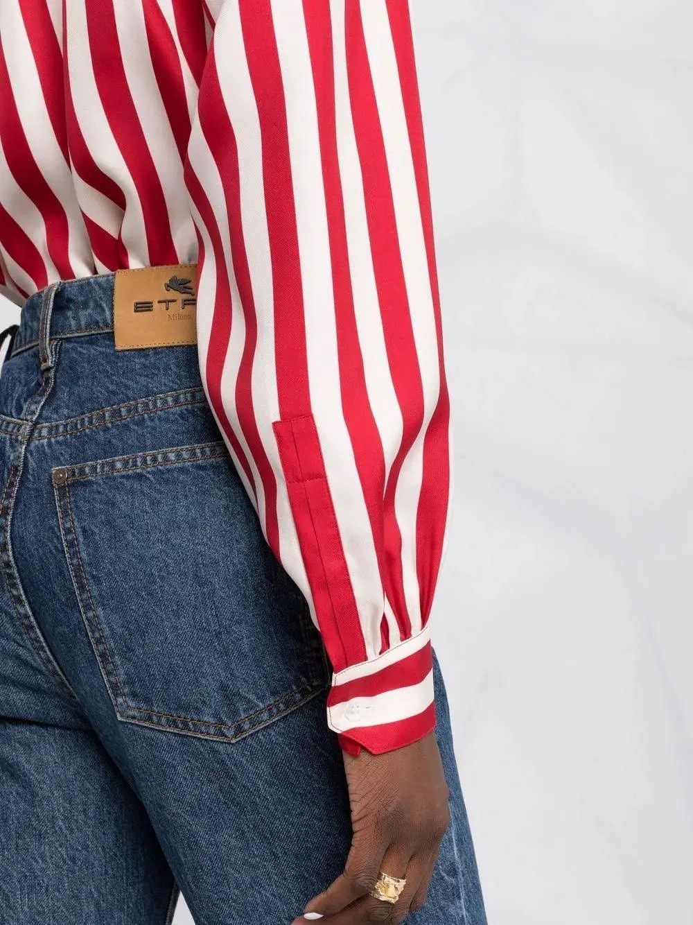 Saint Laurent Paris o1s1wg111024 Lavallière Shirt in Striped in Red/White Size M / US 6-8 / IT 42-44 - 9 Thumbnail