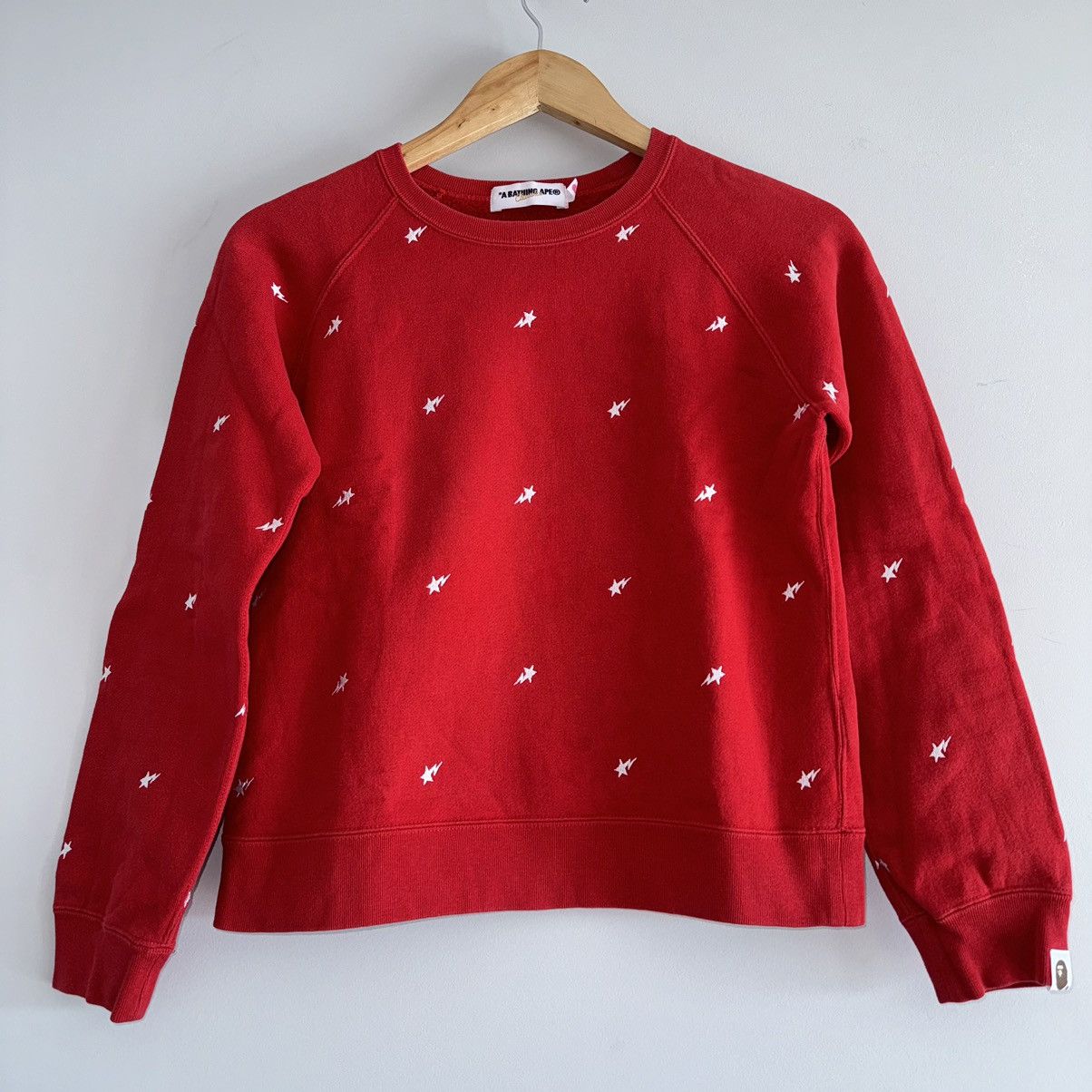 image of Bape Og Star Pattern Crewneck Sweatshirt in Red, Women's (Size XS)