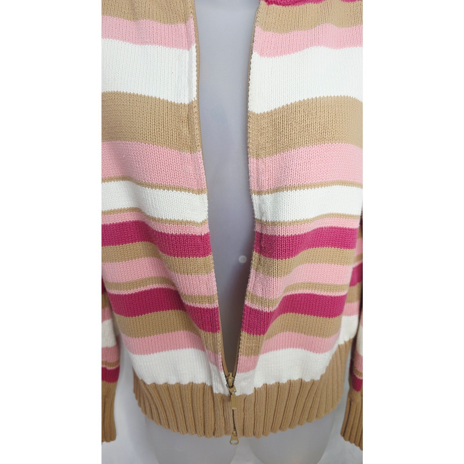 Other Vintage 90's Pink & Tan Striped Hooded Zipper Front Sweater Size M / US 6-8 / IT 42-44 - 5 Thumbnail