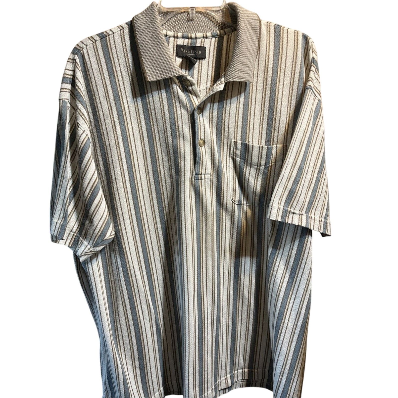 Van Heusen VTG Van Heusen Striped Polo Shirt Men’s Sz XL SS Blue White Size US XL / EU 56 / 4 - 1 Thumbnail