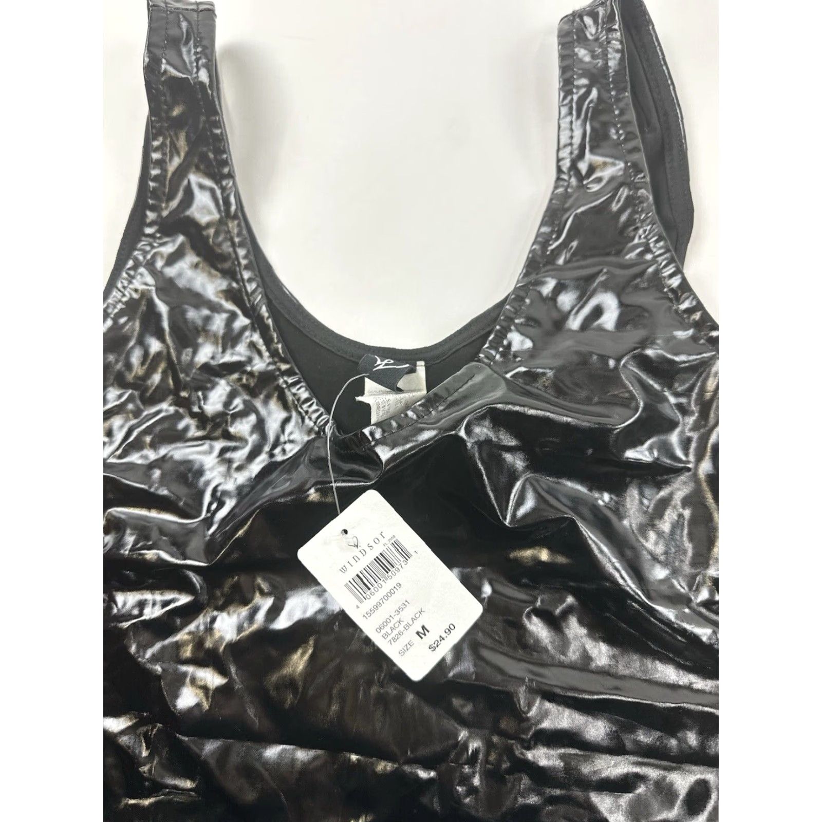 Vintage Windsor Women's Black Pleather Tank Bodysuit Medium Size M / US 6-8 / IT 42-44 - 3 Thumbnail