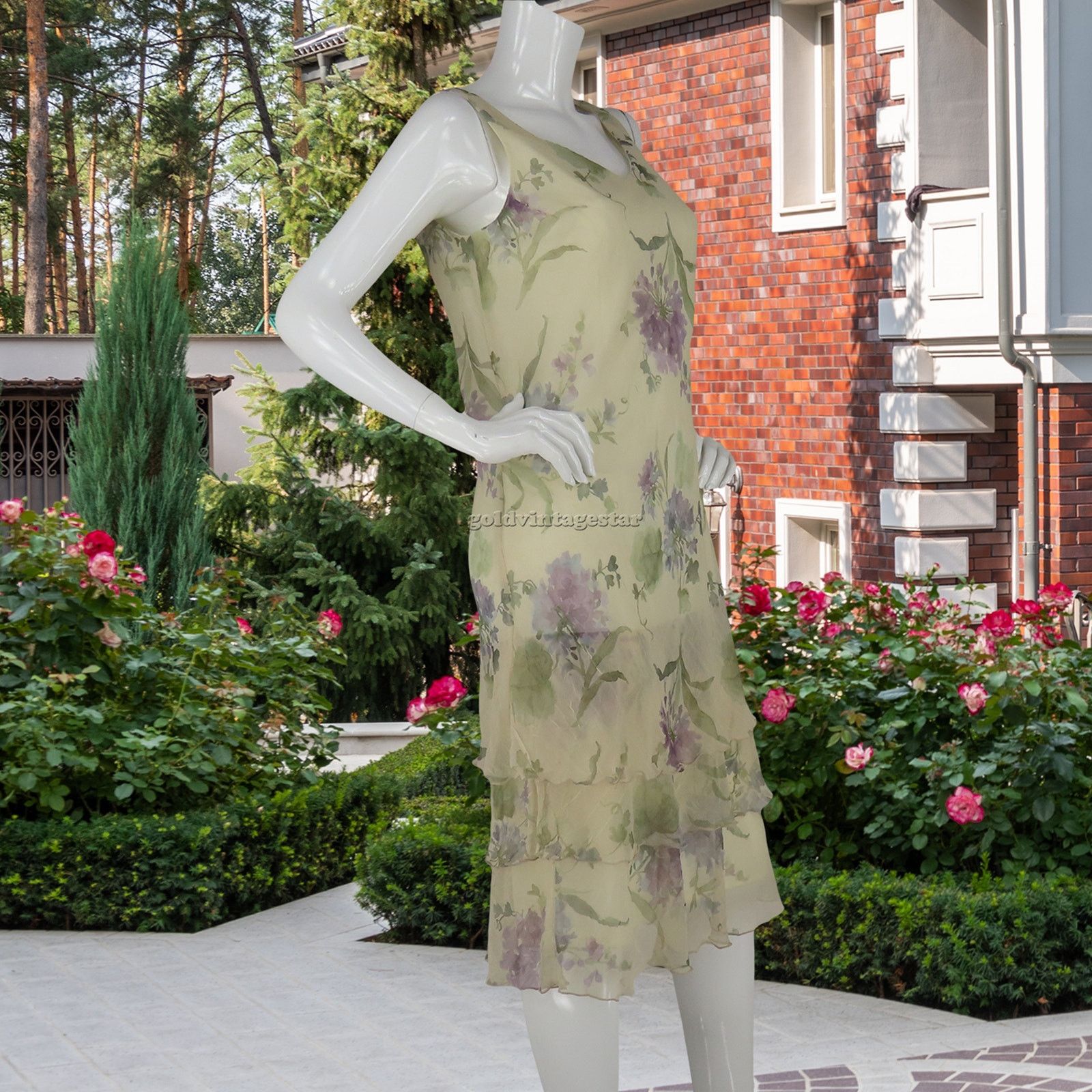 Vintage Ursula of Switzerland Chiffon Flower Print Formal Dress USA Size M / US 6-8 / IT 42-44 - 4 Thumbnail