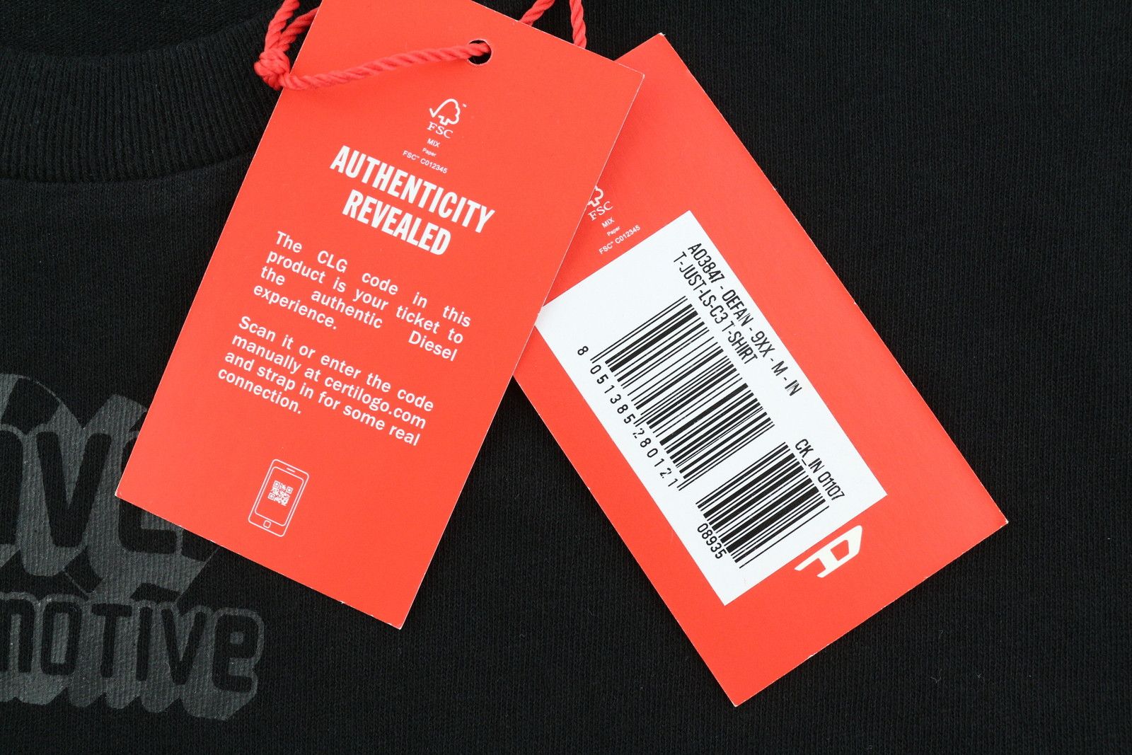 Diesel T-JUST-LS-C3 M Black Cotton Tricot Logo T-Shirt 40984 Size US M / EU 48-50 / 2 - 8 Thumbnail