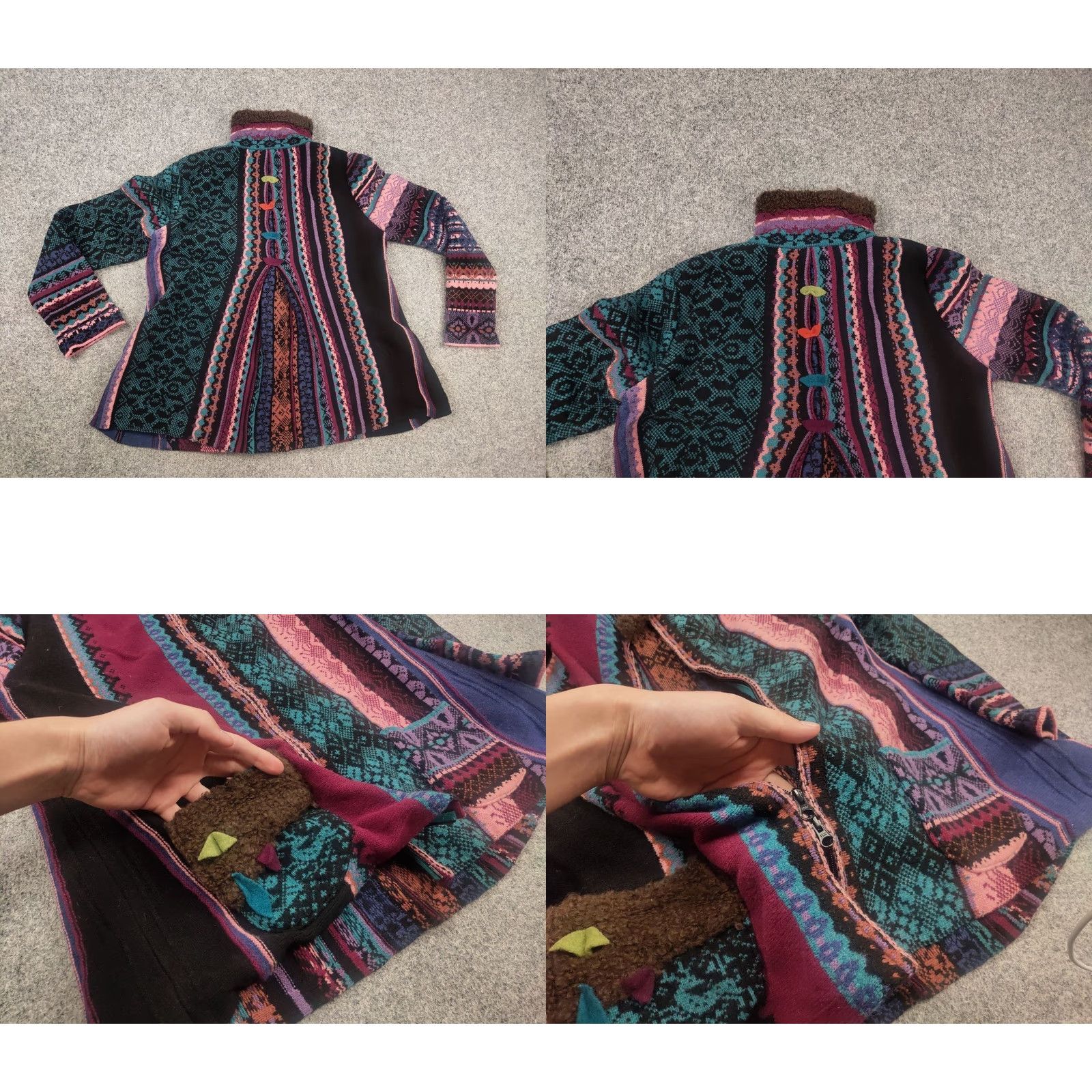 Vintage IVKO Design Knit Jacket Jacquard Zip Black Wool 100% Knit Coat Women XL Vintage No Size XL / US 12-14 / IT 48-50 - 9 Thumbnail