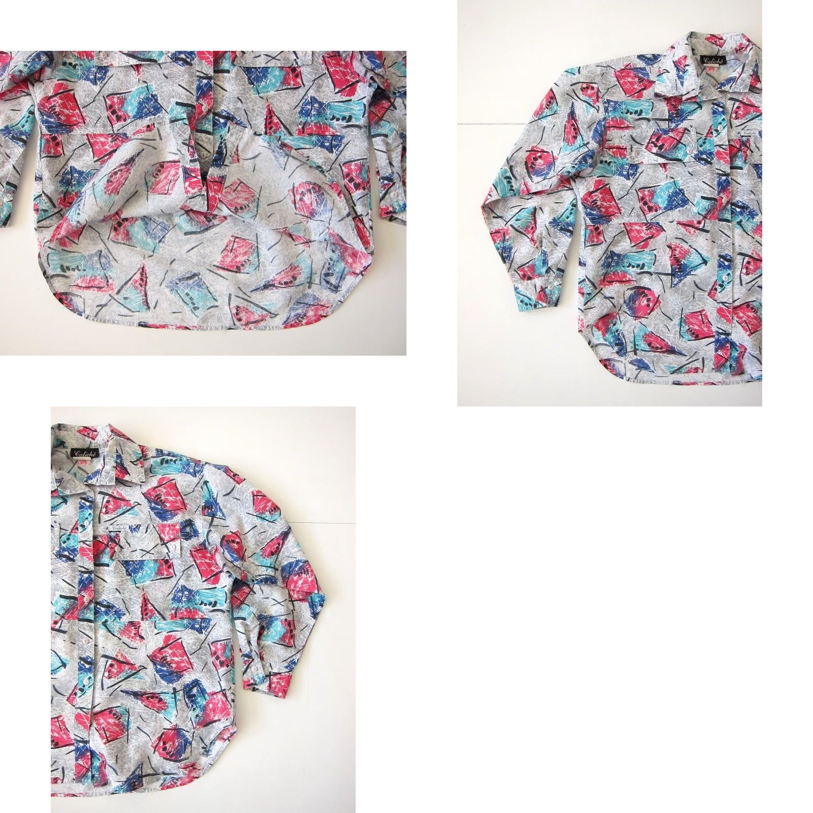 Pinko VINTAGE Caliche' Pink Blouse Long Sleeve Abstract Retro Button Down Collared M-L Womens Size L / US 10 / IT 46 - 8 Thumbnail