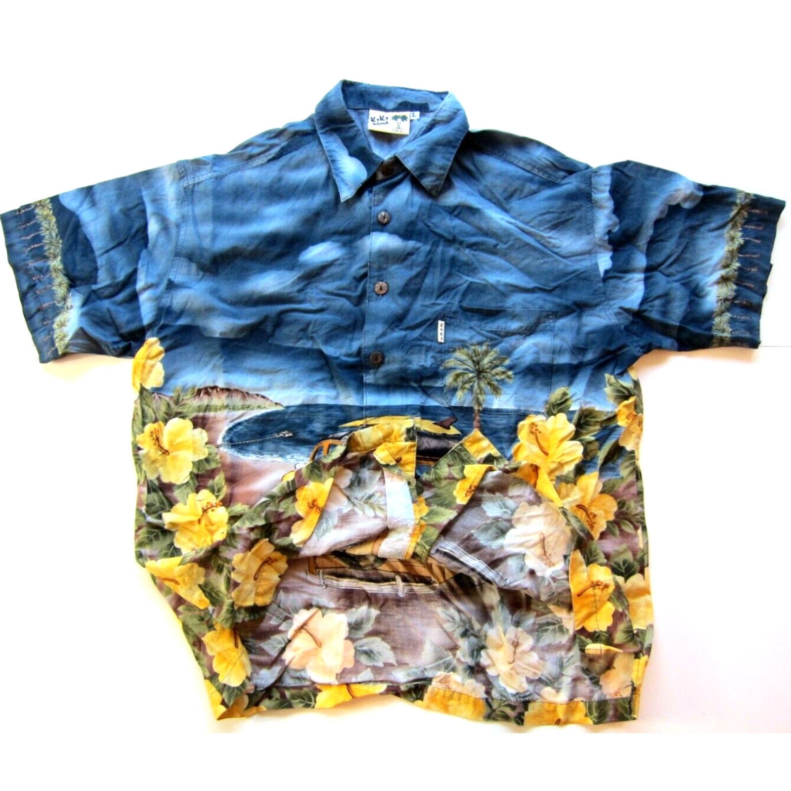 Vintage Vtg Koko Island Hawaiian Shirt L Mens Blue Floral Short Sleeve Button-Up Collared 55% cotton 45% rayon Size US L / EU 52-54 / 3 - 6 Thumbnail