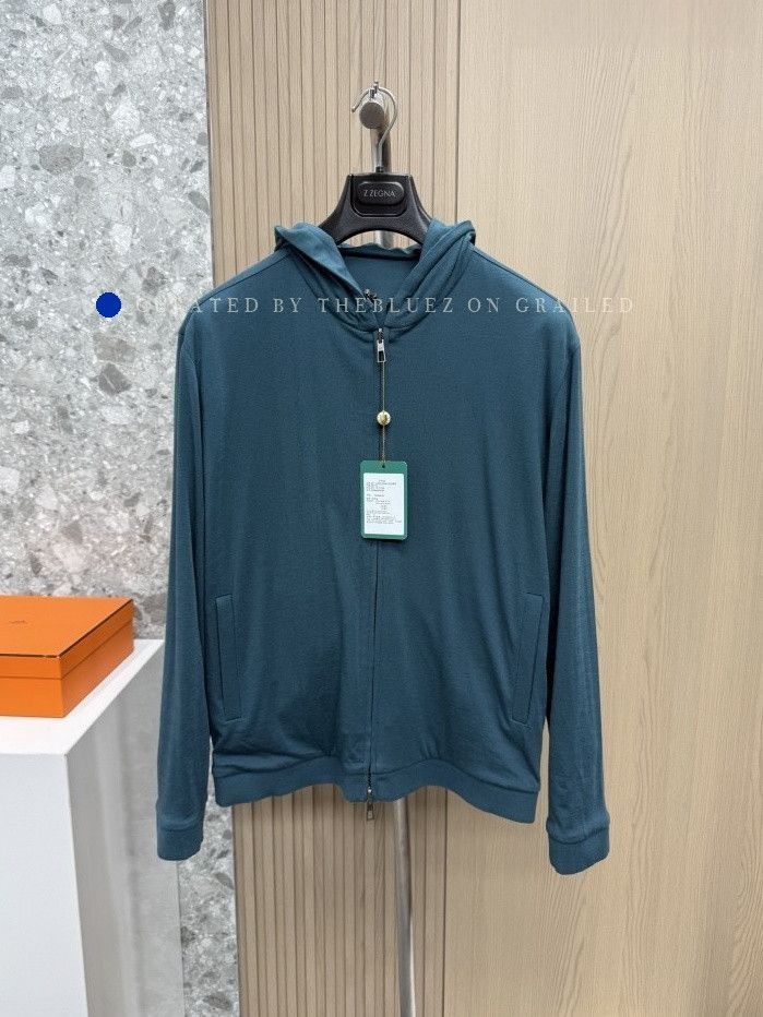 Loro Piana Green Zip-Up Hoodie with Pockets Size US XL / EU 56 / 4 - 1 Thumbnail