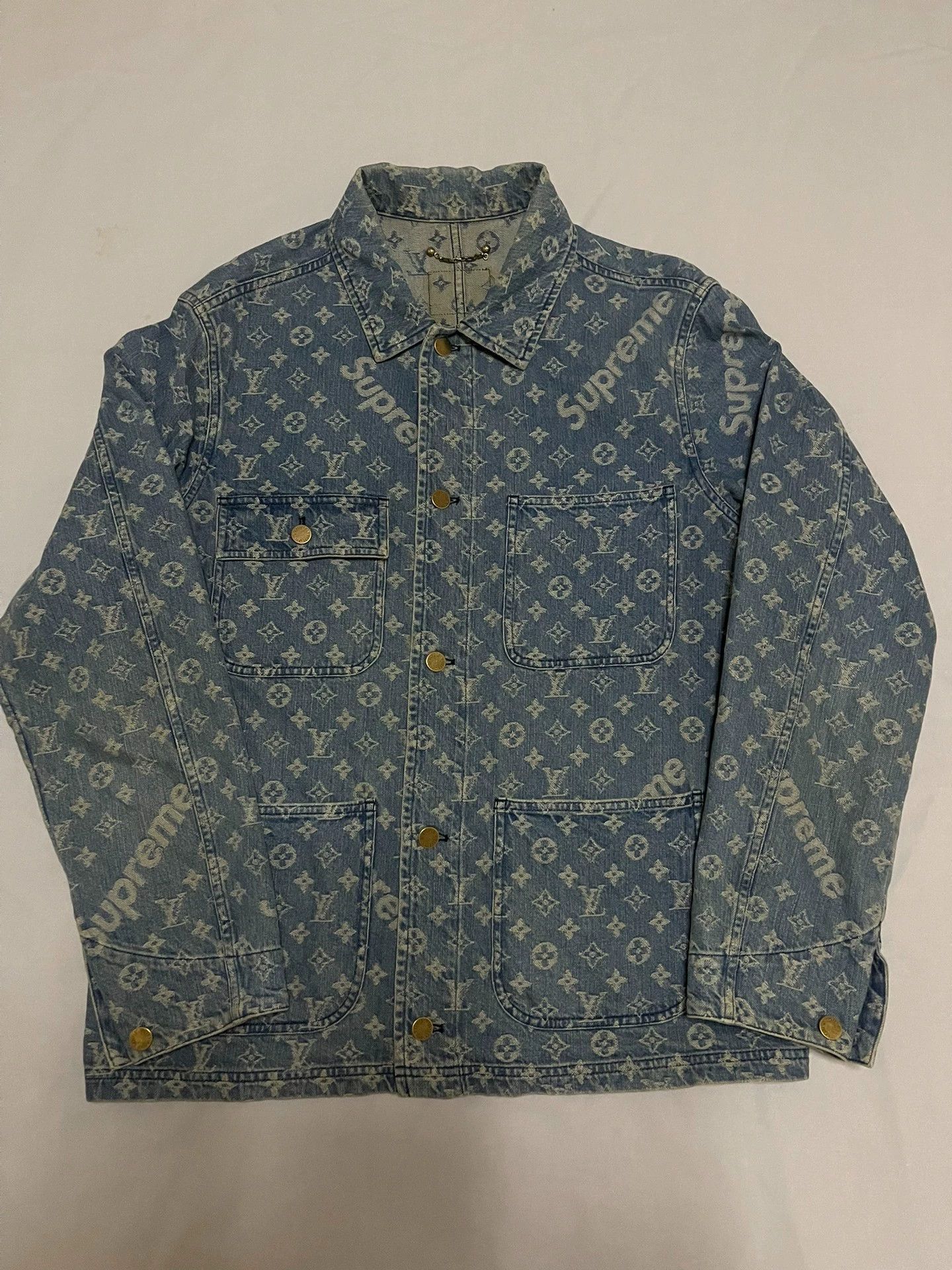 Louis Vuitton Supreme x LV Denim Full Print Monogram Jacket Size 50 Size US M / EU 48-50 / 2 - 1 Thumbnail