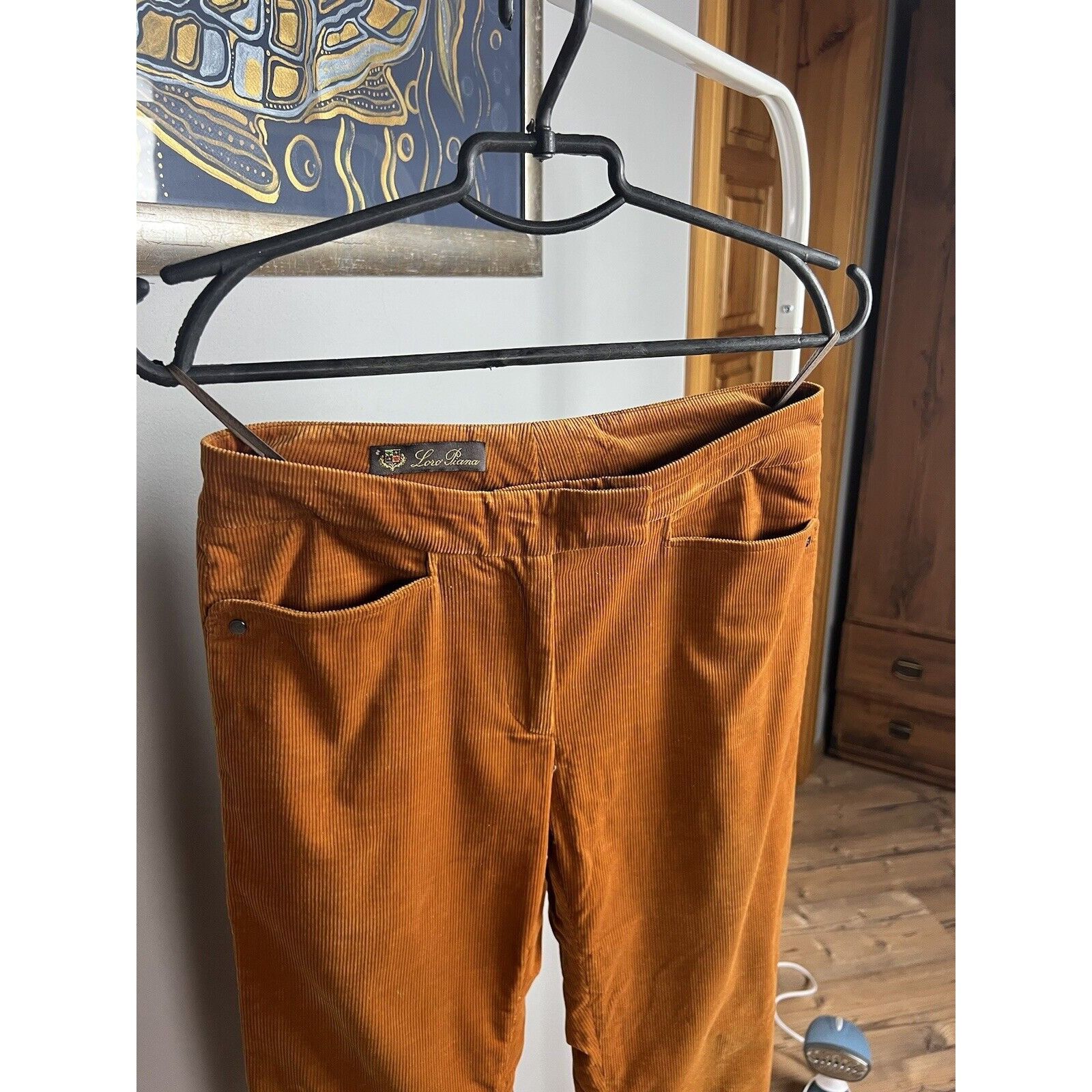 Loro Piana MINT! Loro Piana Orange Corduroy Women`s Straight Pants Size Size 27" / US 4 / IT 40 - 6 Thumbnail