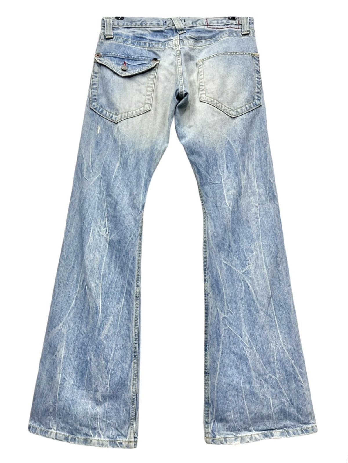 Blue Blue Japan 🔥LIGHT ACID WASH Clawmark Whisker Distressed Lowrise FLARE Size US 31 - 2 Thumbnail