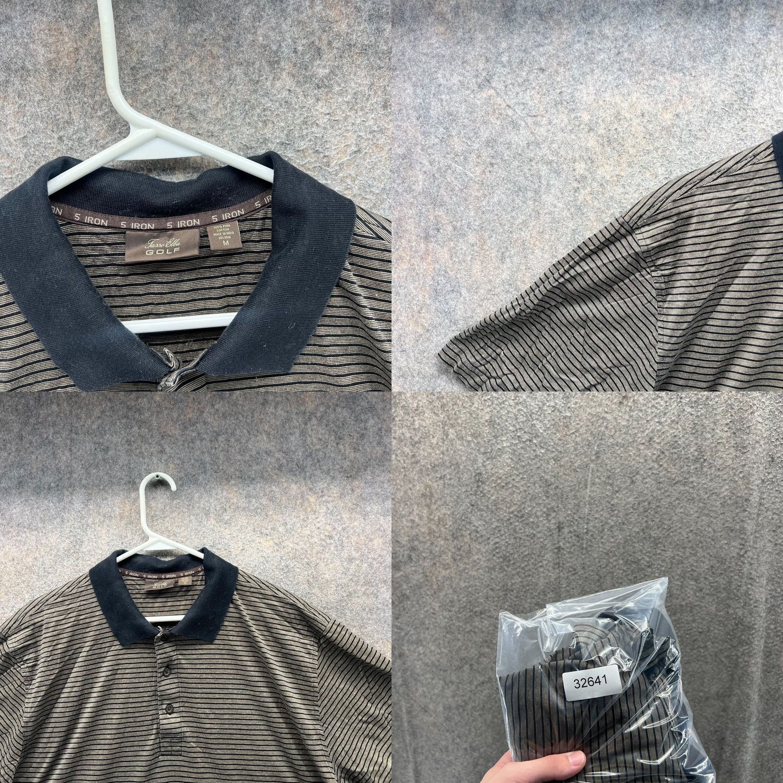 Tasso Elba Tasso Elba Golf Polo Shirt Mens Medium Beige Black Striped Iron Stretch - Size US M / EU 48-50 / 2 - 8 Thumbnail