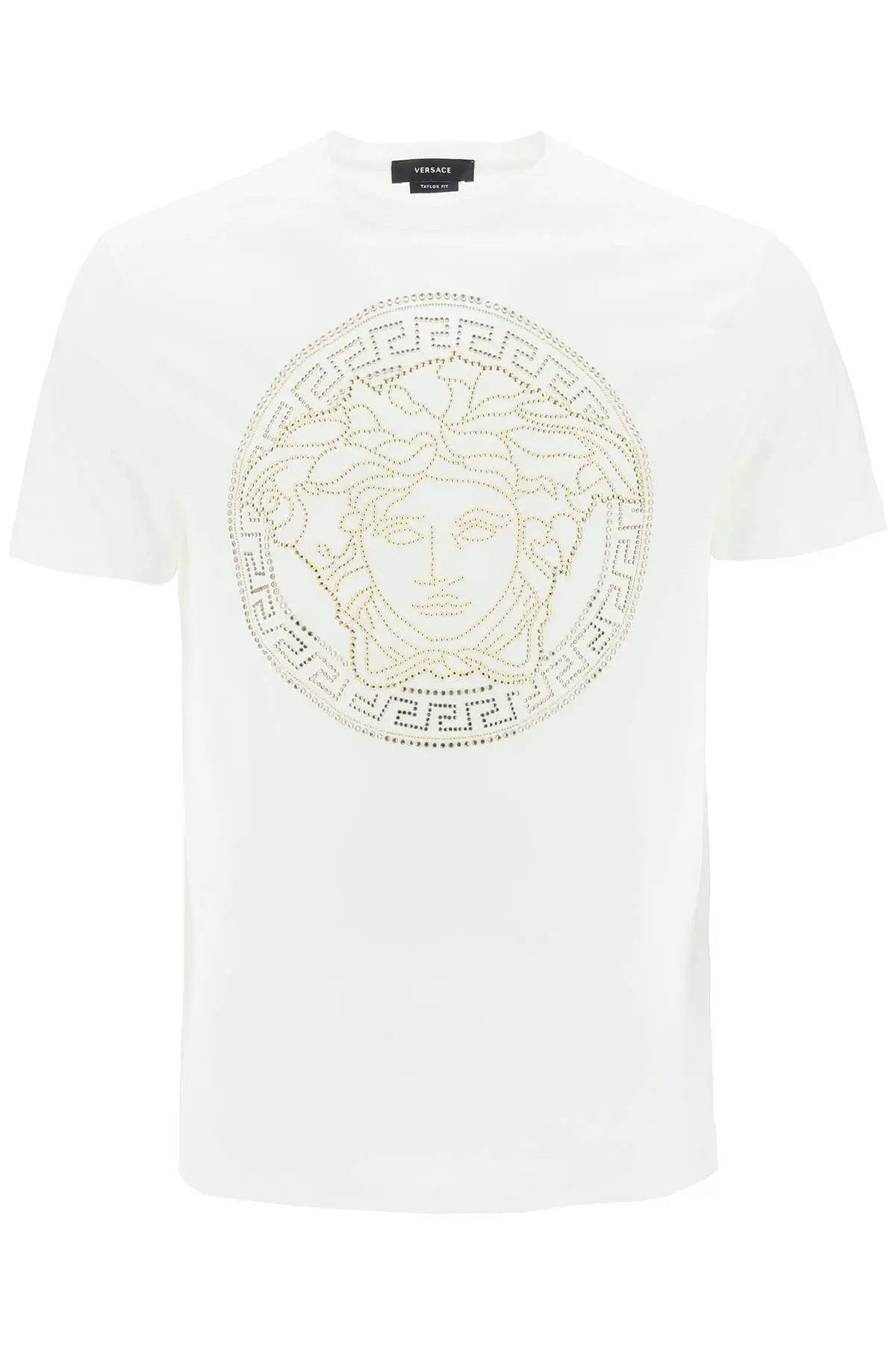 image of Versace O1S22I1N0124 Medusa-Studded Taylor T-Shirt In White, Men's (Size XL)