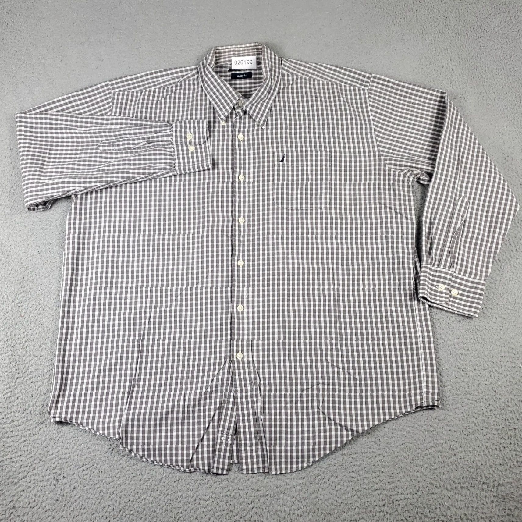 Nautica Nautica Dress Shirt Mens 17.5 Beige Check Long Sleeve Button Up Size 17.5 Adult Regular Mens Size 46R - 3 Thumbnail
